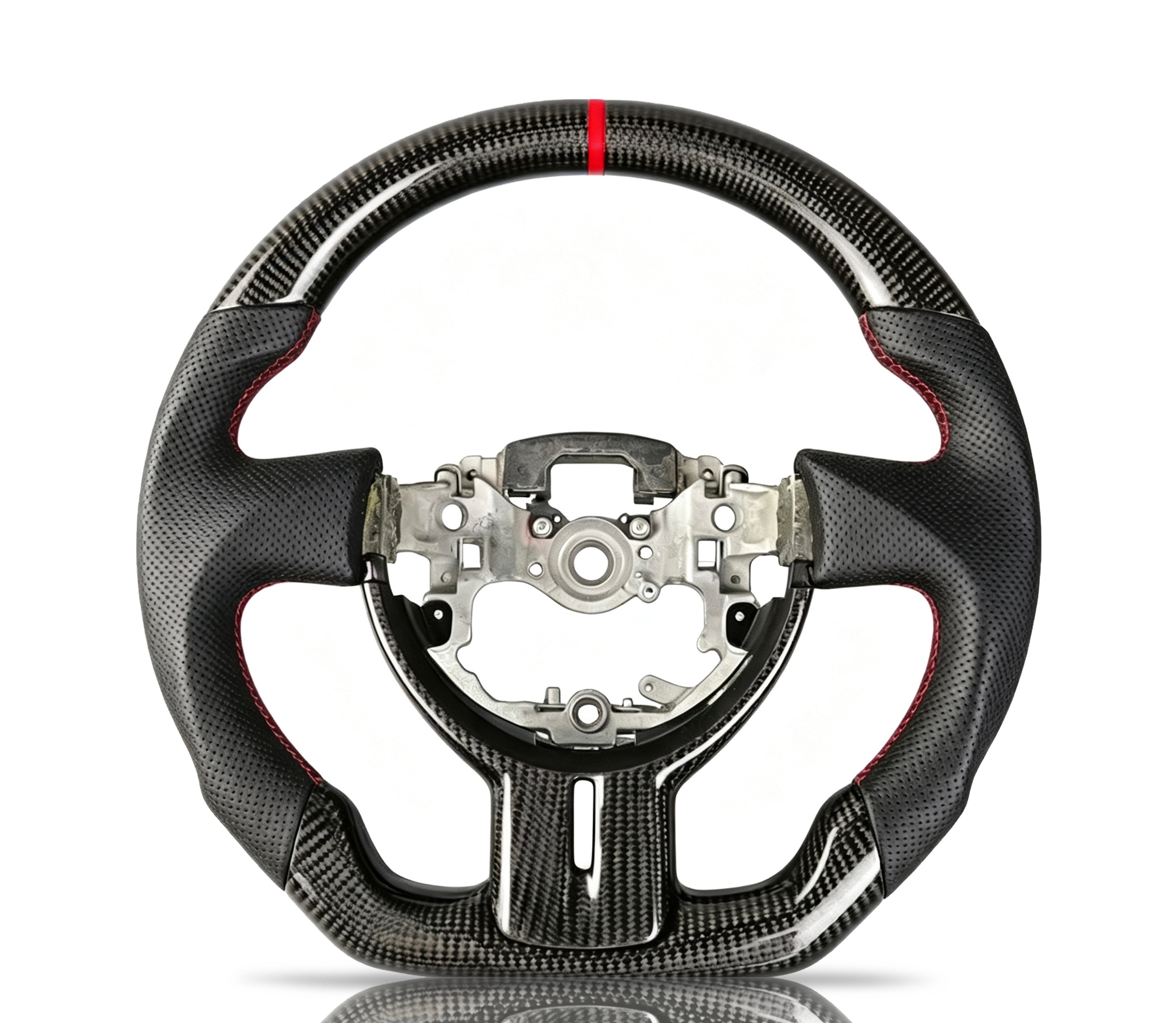 Toyota GT86 Carbon Fibre & Perforated Leather Steering Wheel (Design 01) on a clean white background
