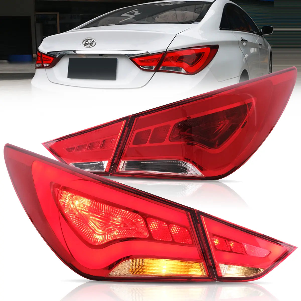 LED Tail Lights for Hyundai Sonata 2011-2014 - Red/Clear Lens
