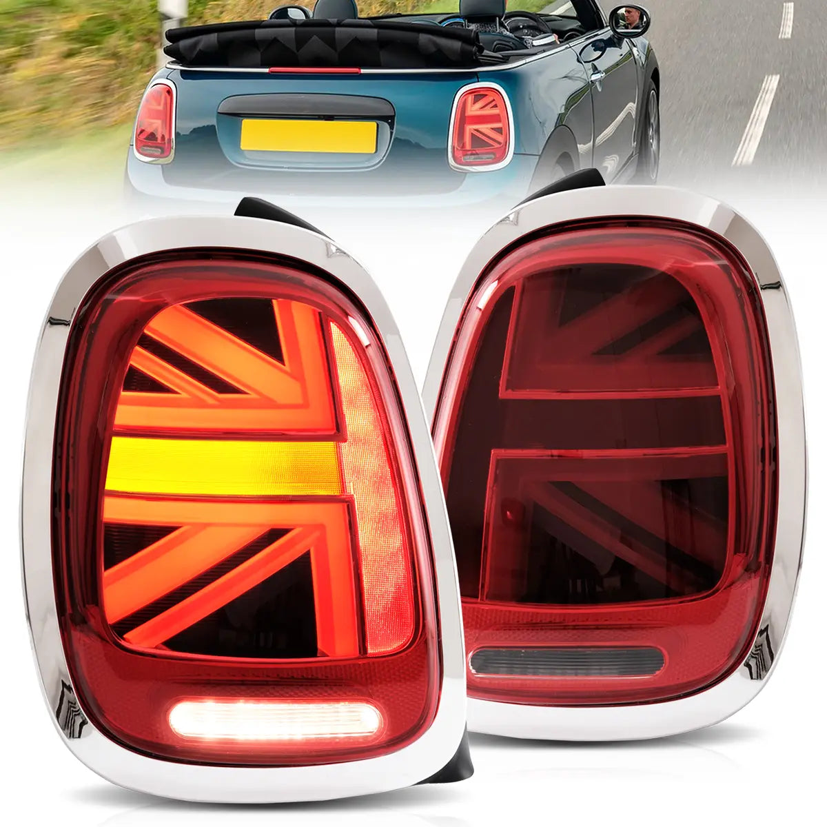 LED Tail Lights for 2014-2019 Mini Cooper Hatch F55 F56 F57 - Red Lens w/ Black trim