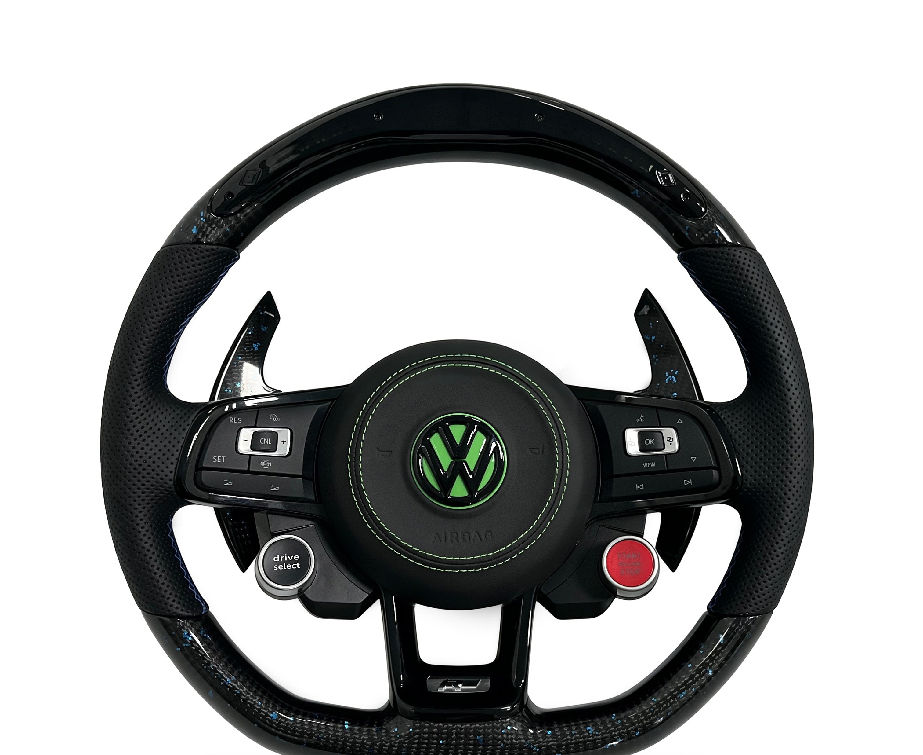 Volkswagen Golf Forged Carbon Fibre & Perforated Leather Steering Wheel (Design 05) on a clean white background