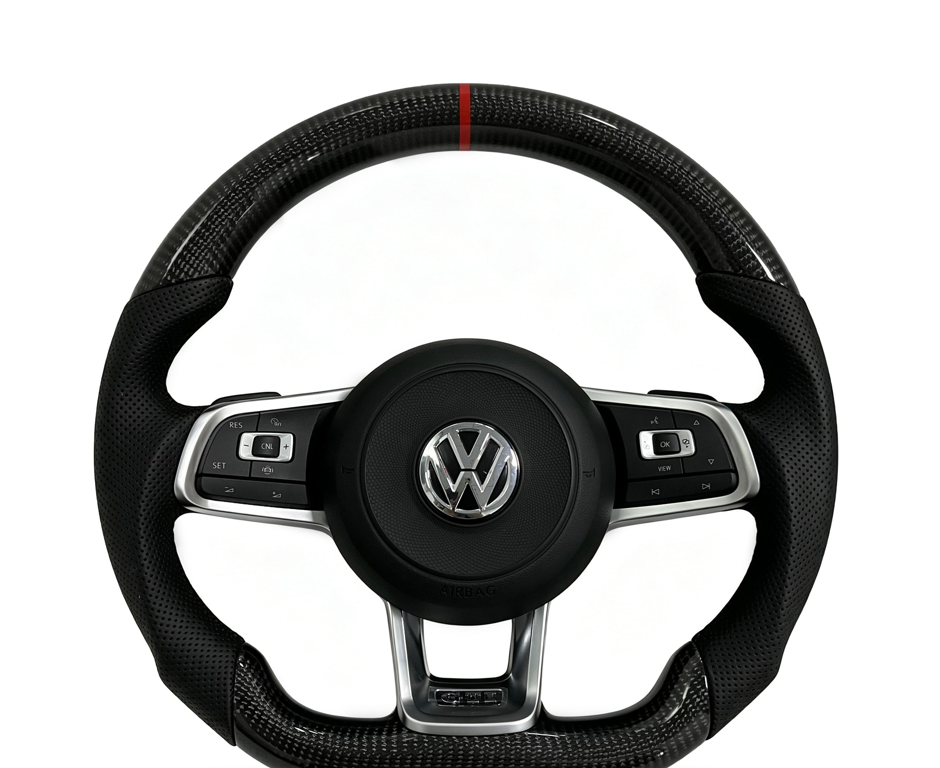 Volkswagen Golf Carbon Fibre & Perforated Leather Steering Wheel (Design 14) on a clean white background