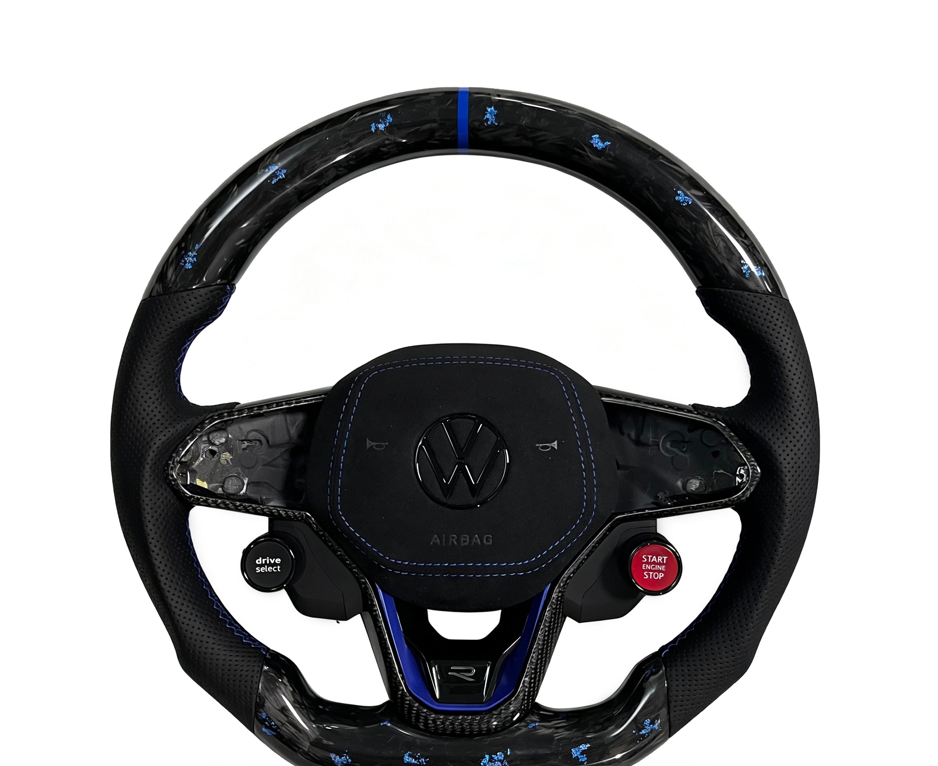 Volkswagen Golf Forged Carbon Fibre & Perforated Leather Steering Wheel (Design 15) on a clean white background