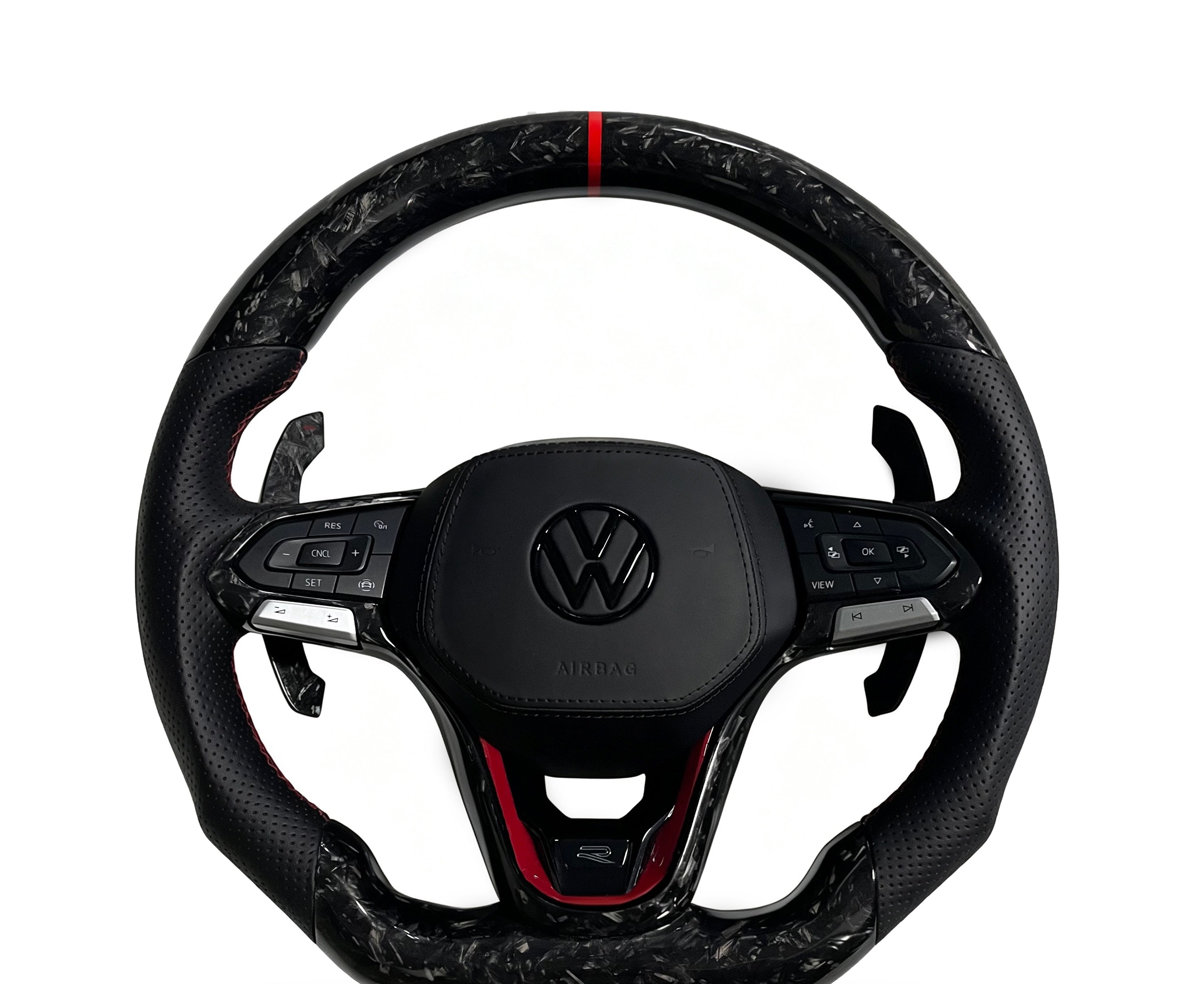 Volkswagen Golf Forged Carbon Fibre & Alcantara Steering Wheel (Design 23) on a clean white background