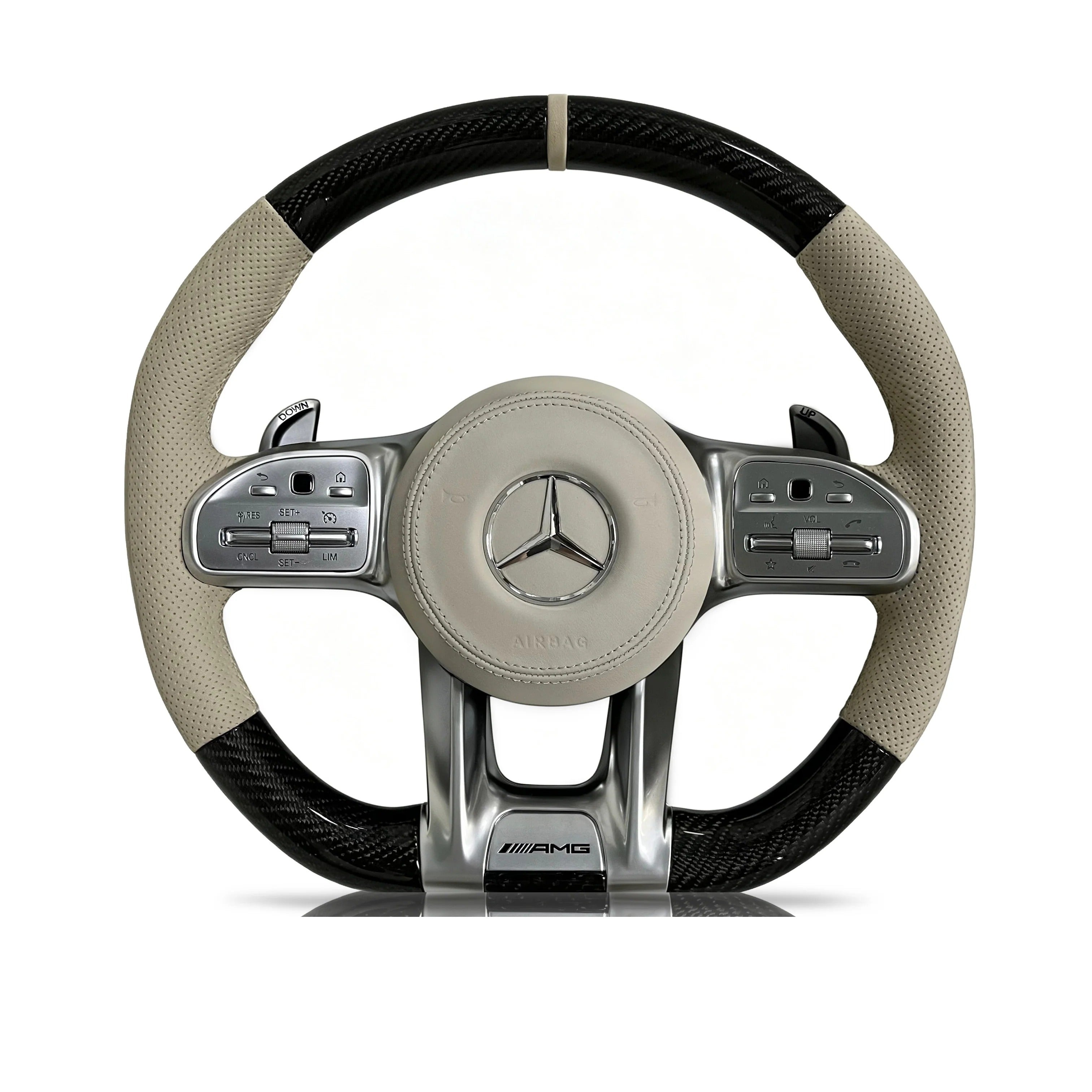 Steering wheel on a clean white background