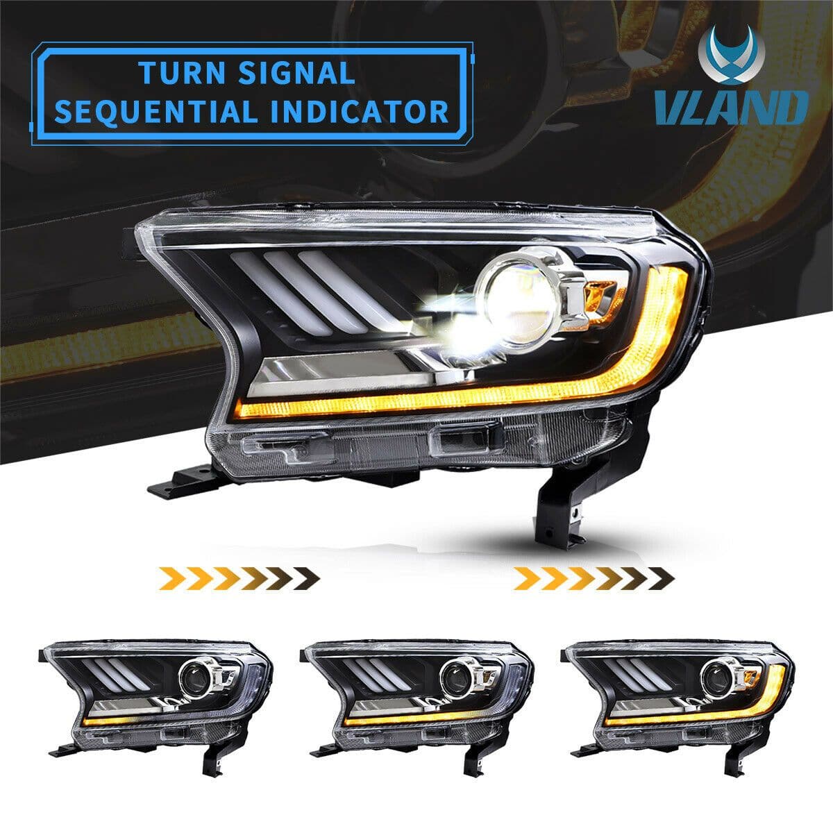 VLAND 2015-2022 FORD RANGER MUSTANG STYLE SEQUENTIAL LED HEADLIGHTS