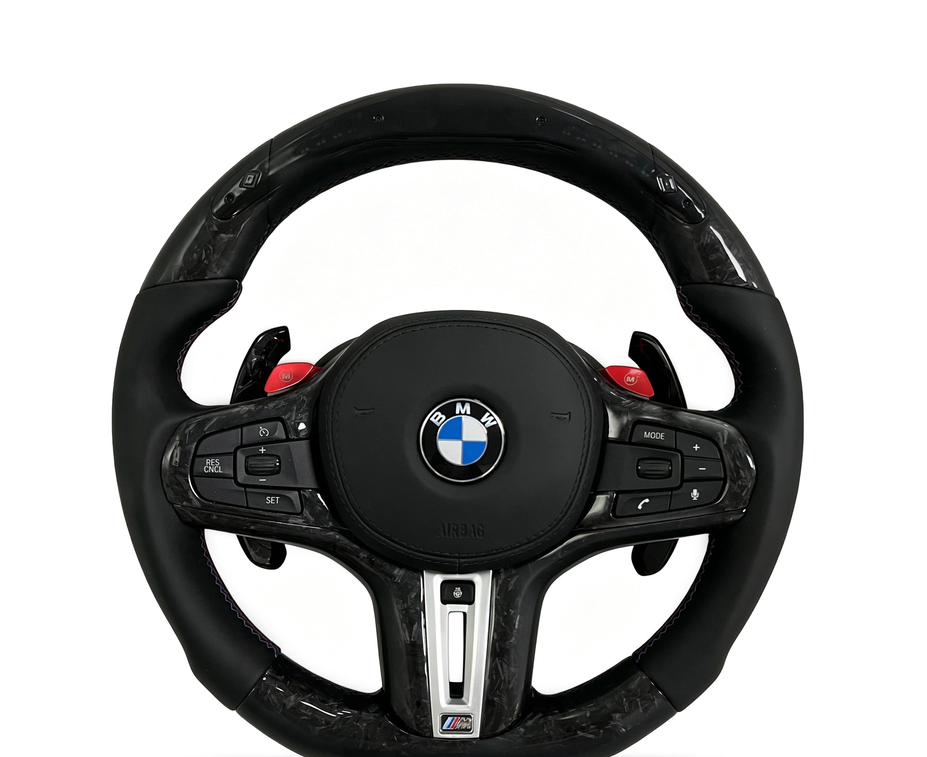 BMW Forged Fibre & Smooth Leather Steering Wheel (Design 11) on a clean white background
