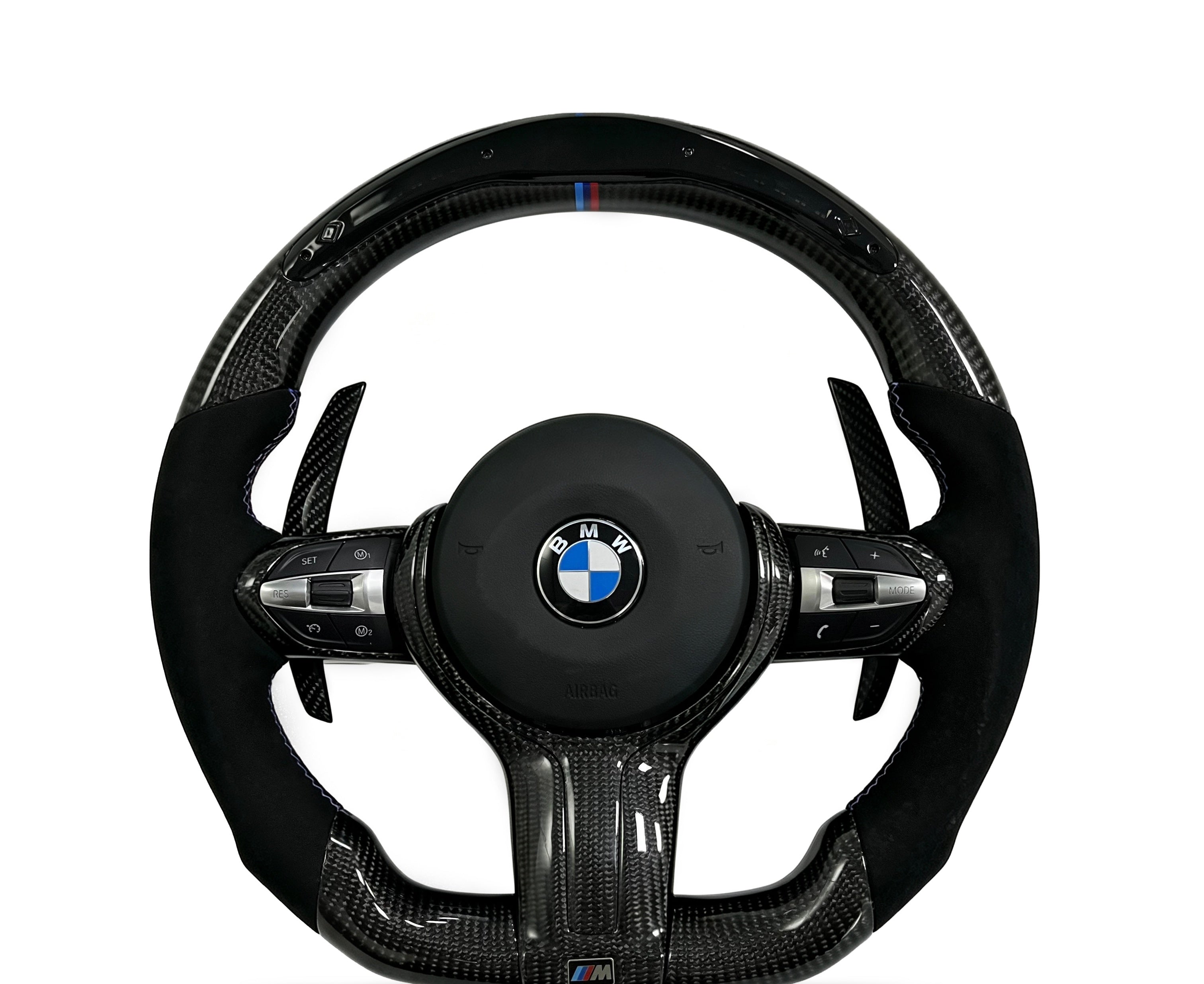BMW Carbon Fibre & Alcantara Steering Wheel (Design 12) on a clean white background