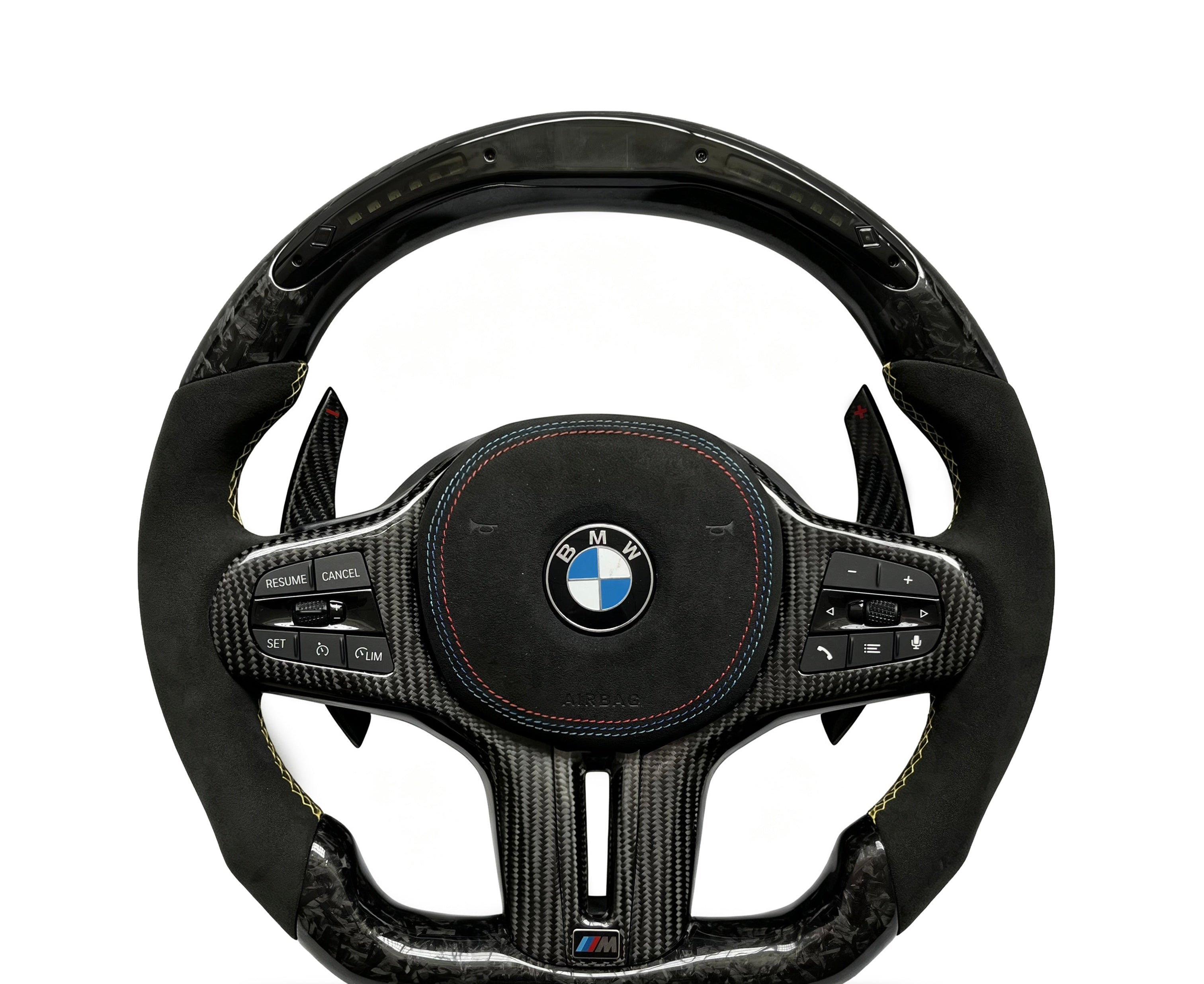 BMW Forged Carbon Fibre & Alcantara Steering Wheel (Design 13) on a clean white background