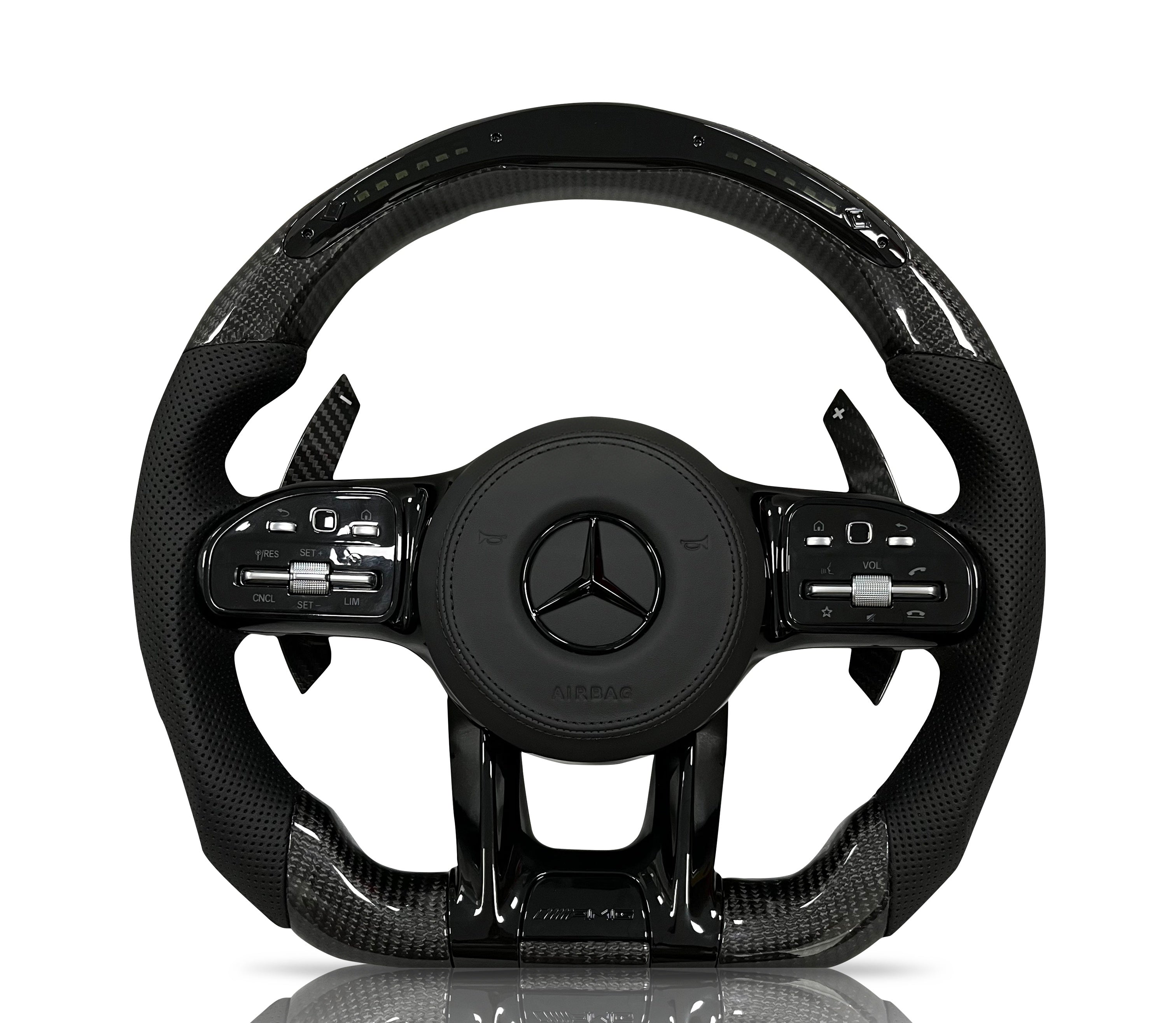 Mercedes-Benz Carbon Fibre & Perforated Leather Steering Wheel (Design 16) on a clean white background