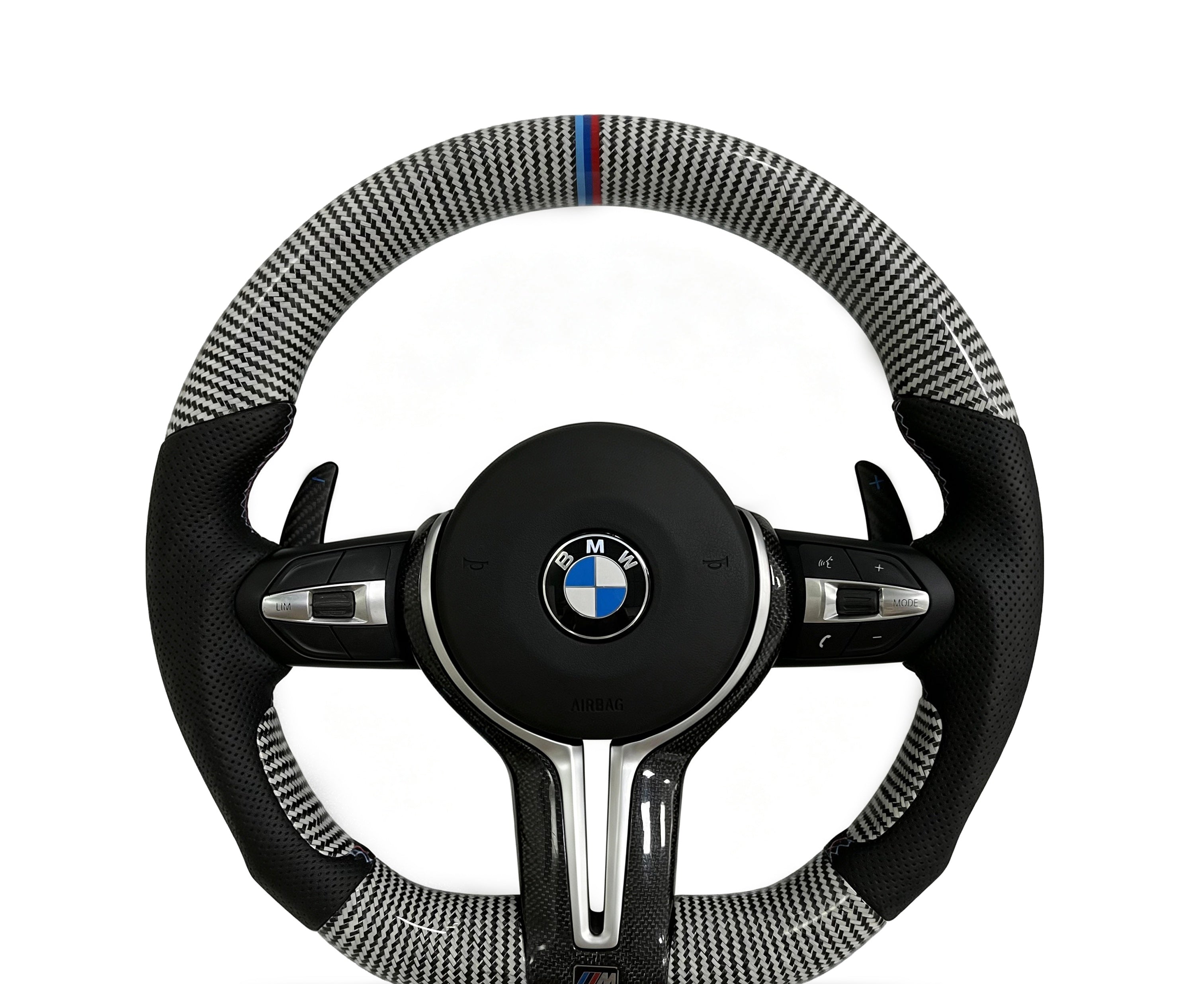 BMW Carbon Fibre & Perforated Leather Steering Wheel (Design 17) on a clean white background
