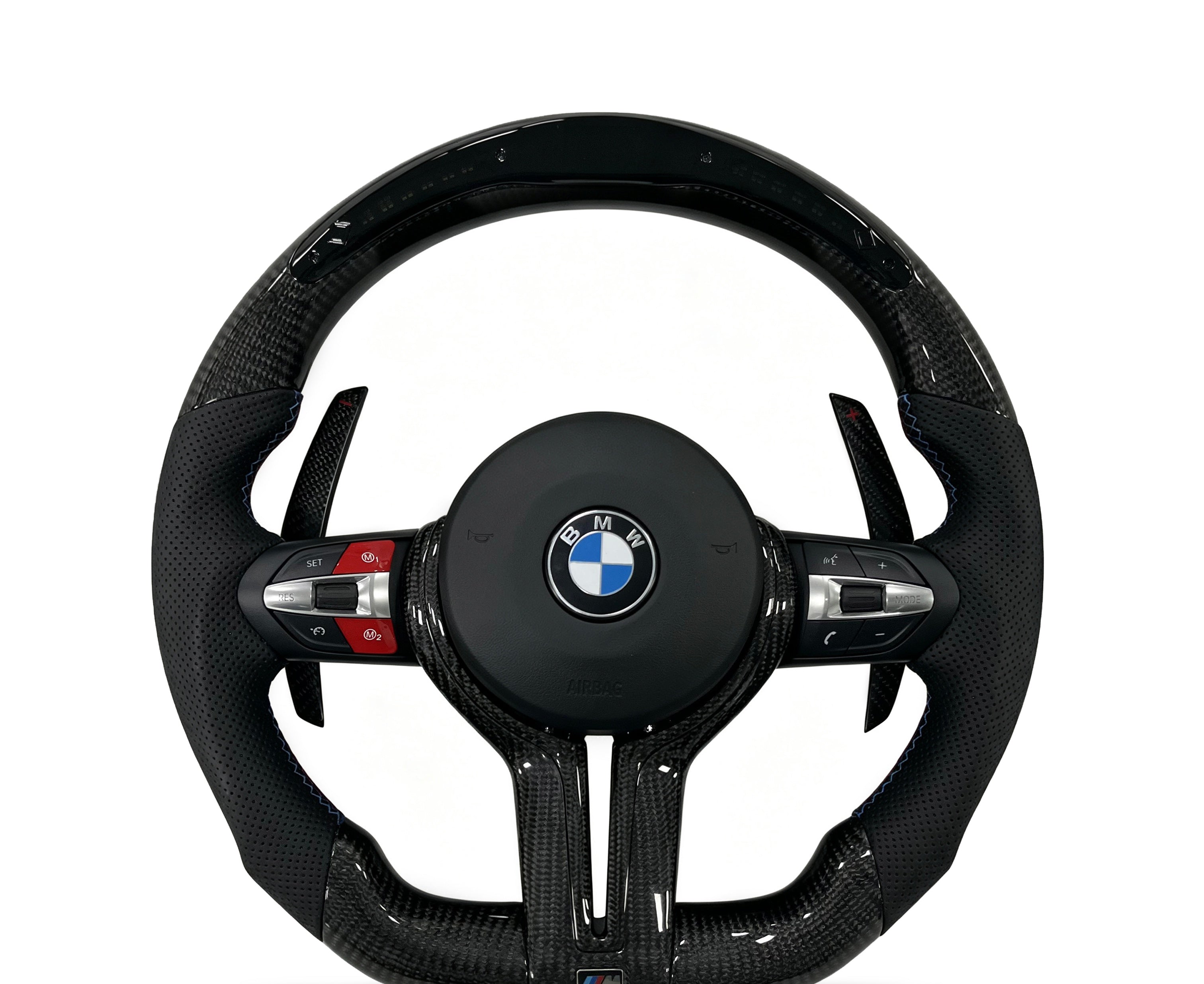 BMW Carbon Fibre & Perforated Leather Steering Wheel (Design 19) on a clean white background