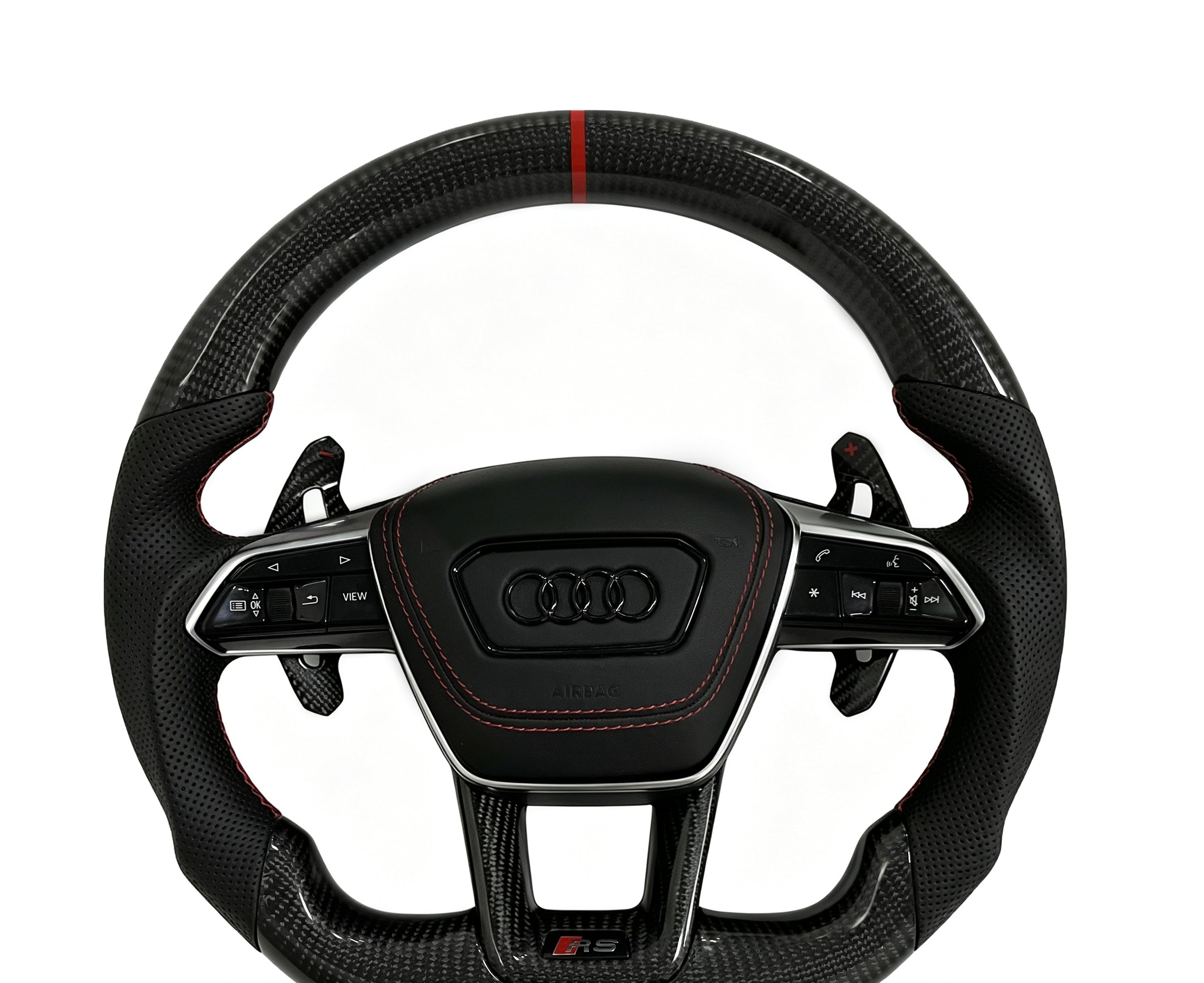 Audi Carbon Fibre & Perforated Leather Steering Wheel (Design 22) on a clean white background