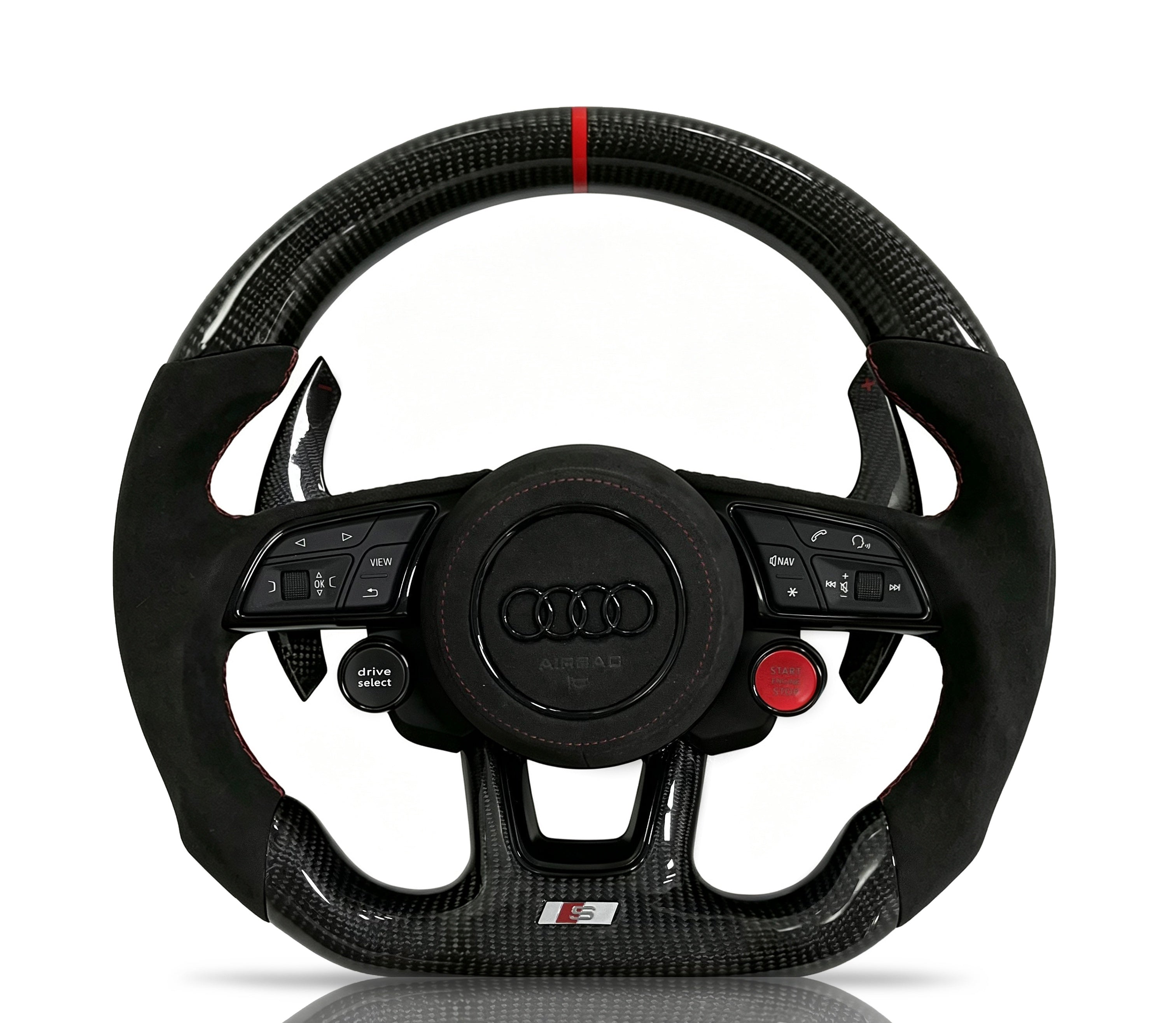Audi Carbon Fibre & Alcantara Steering Wheel (Design 08) on a clean white background
