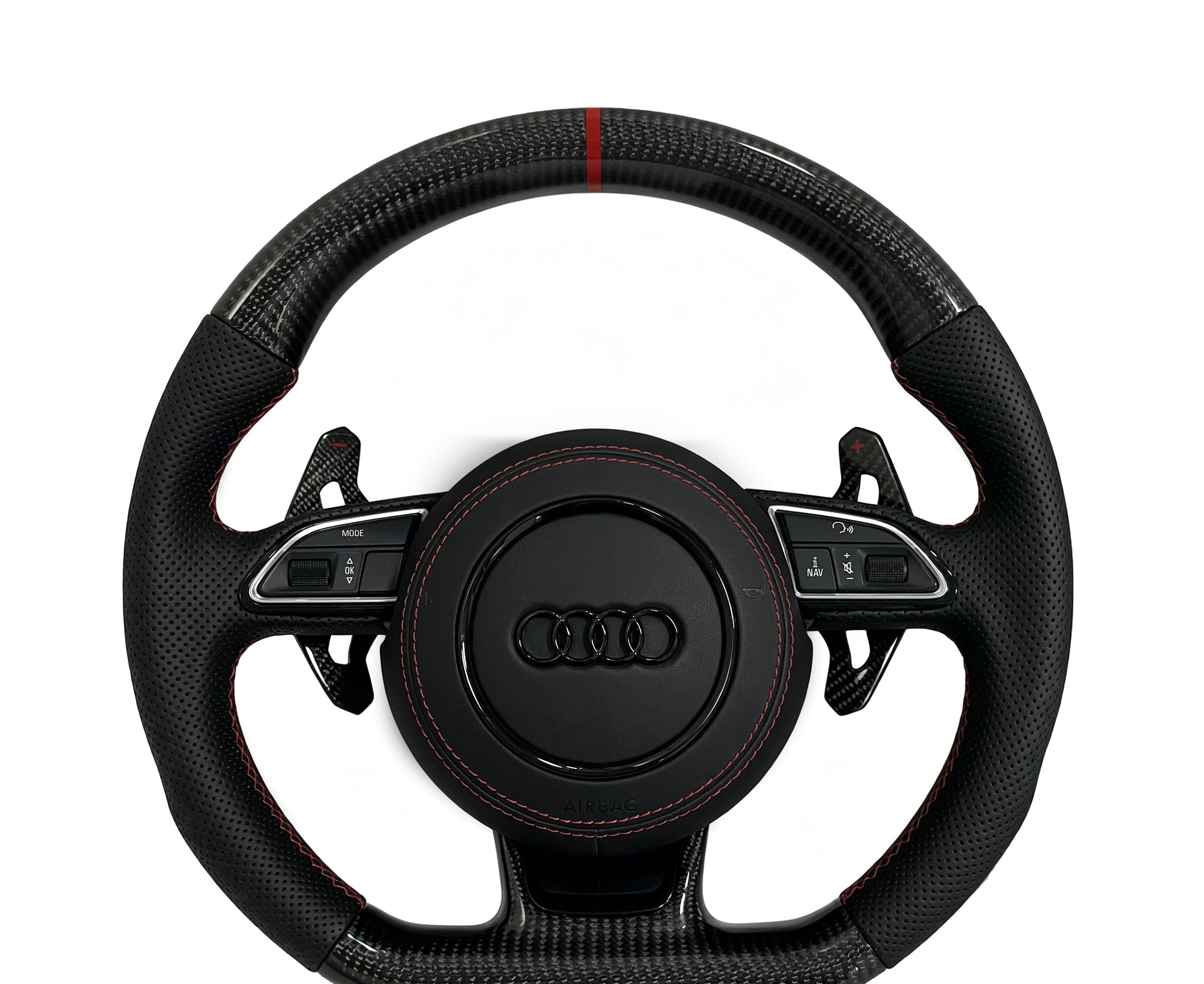 Audi Carbon Fibre & Perforated Leather Steering Wheel (Design 01) on a clean white background