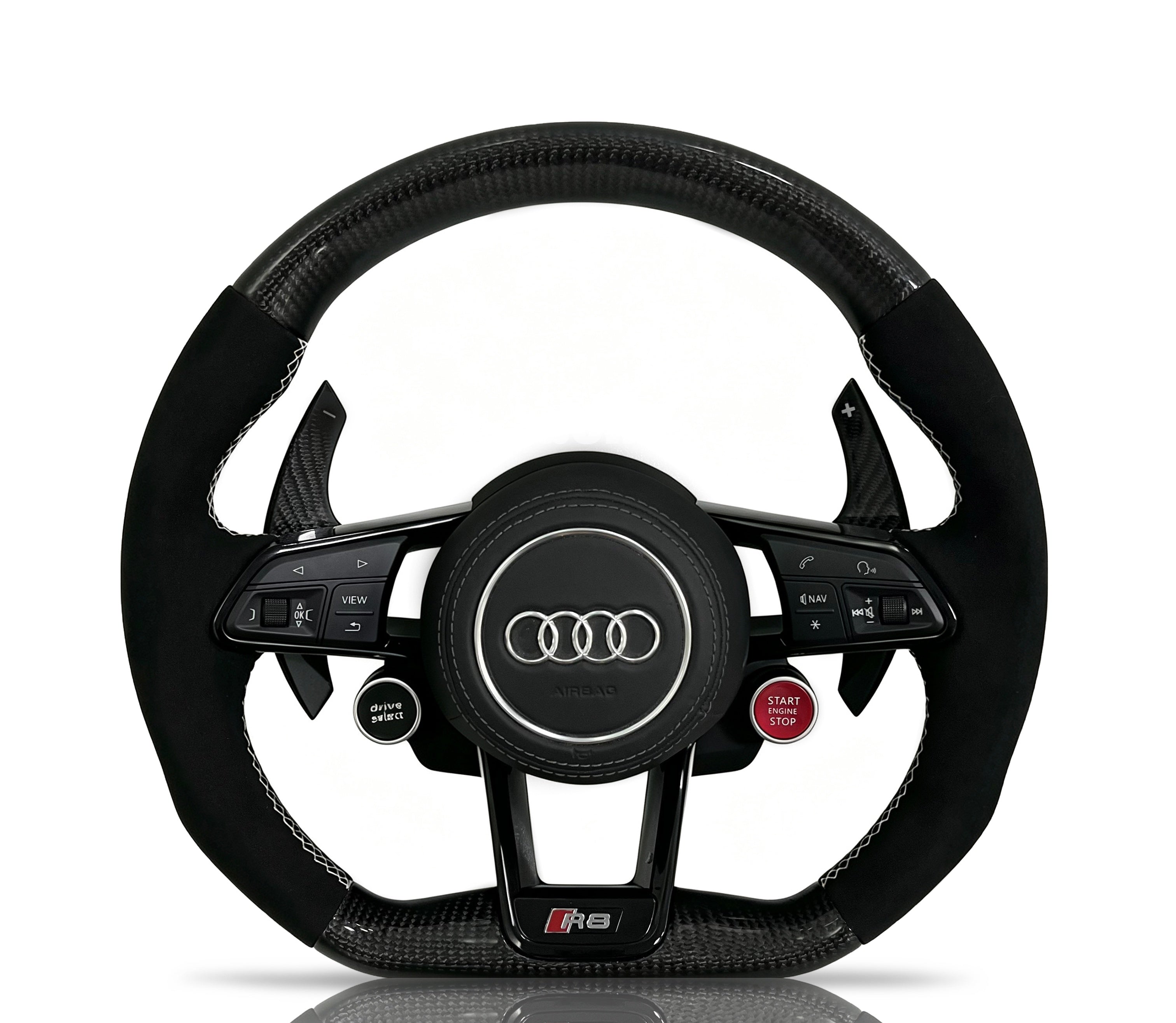 Audi Carbon Fibre & Alcantara Steering Wheel (Design 04) on a clean white background