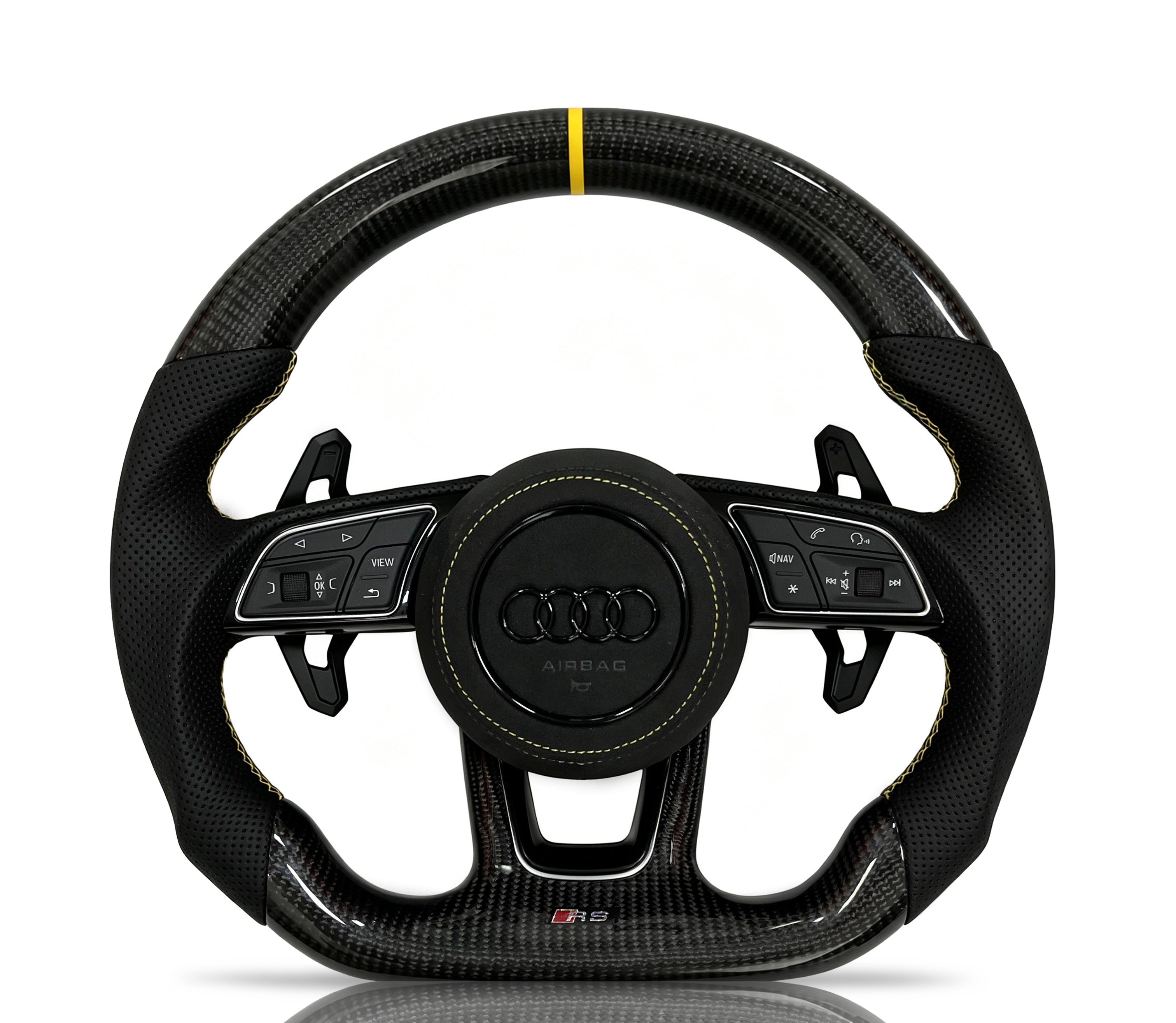 Audi Carbon Fibre & Perforated Leather Steering Wheel (Design 09) on a clean white background