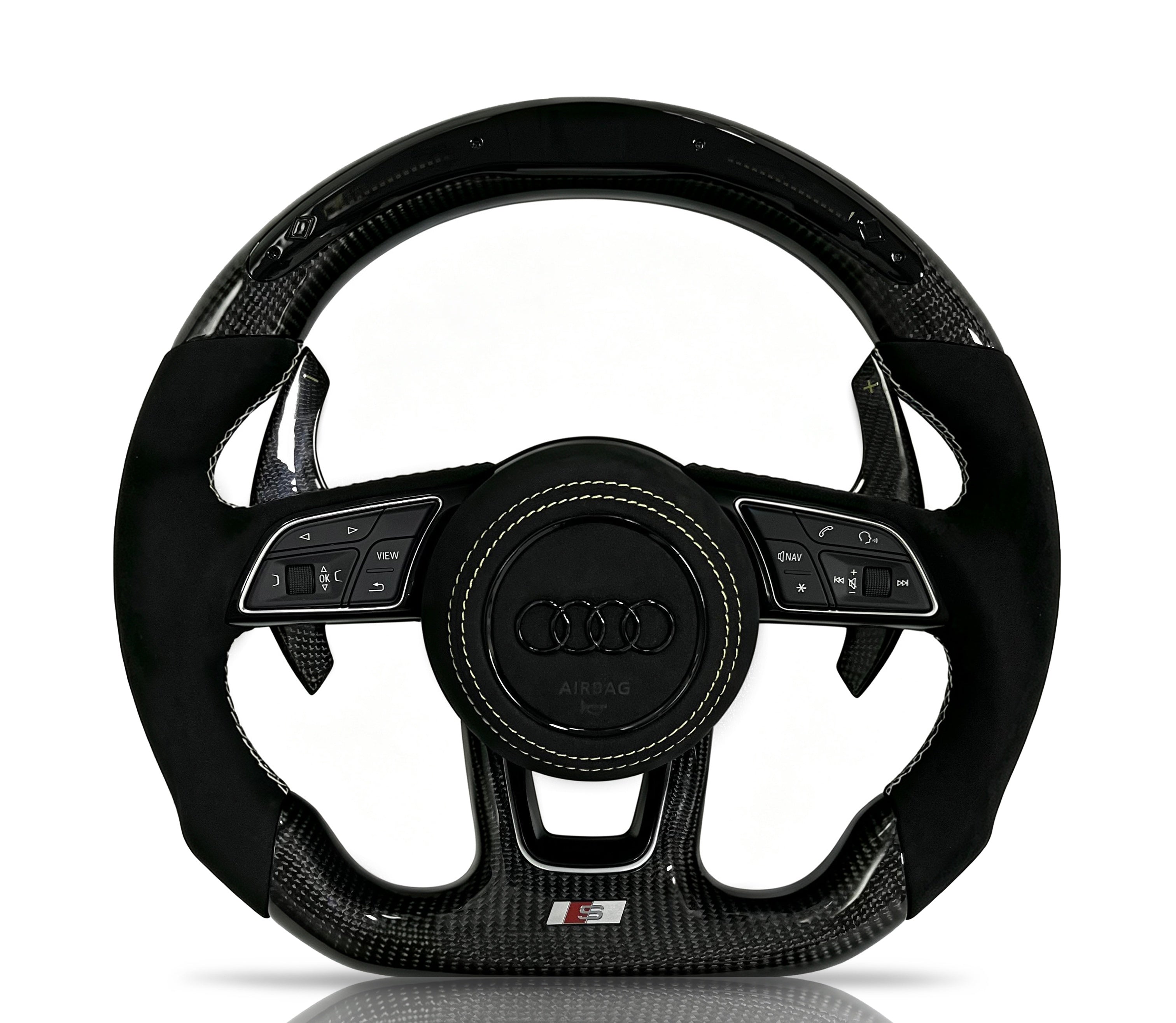 Audi Carbon Fibre & Alcantara Steering Wheel (Design 10) on a clean white background