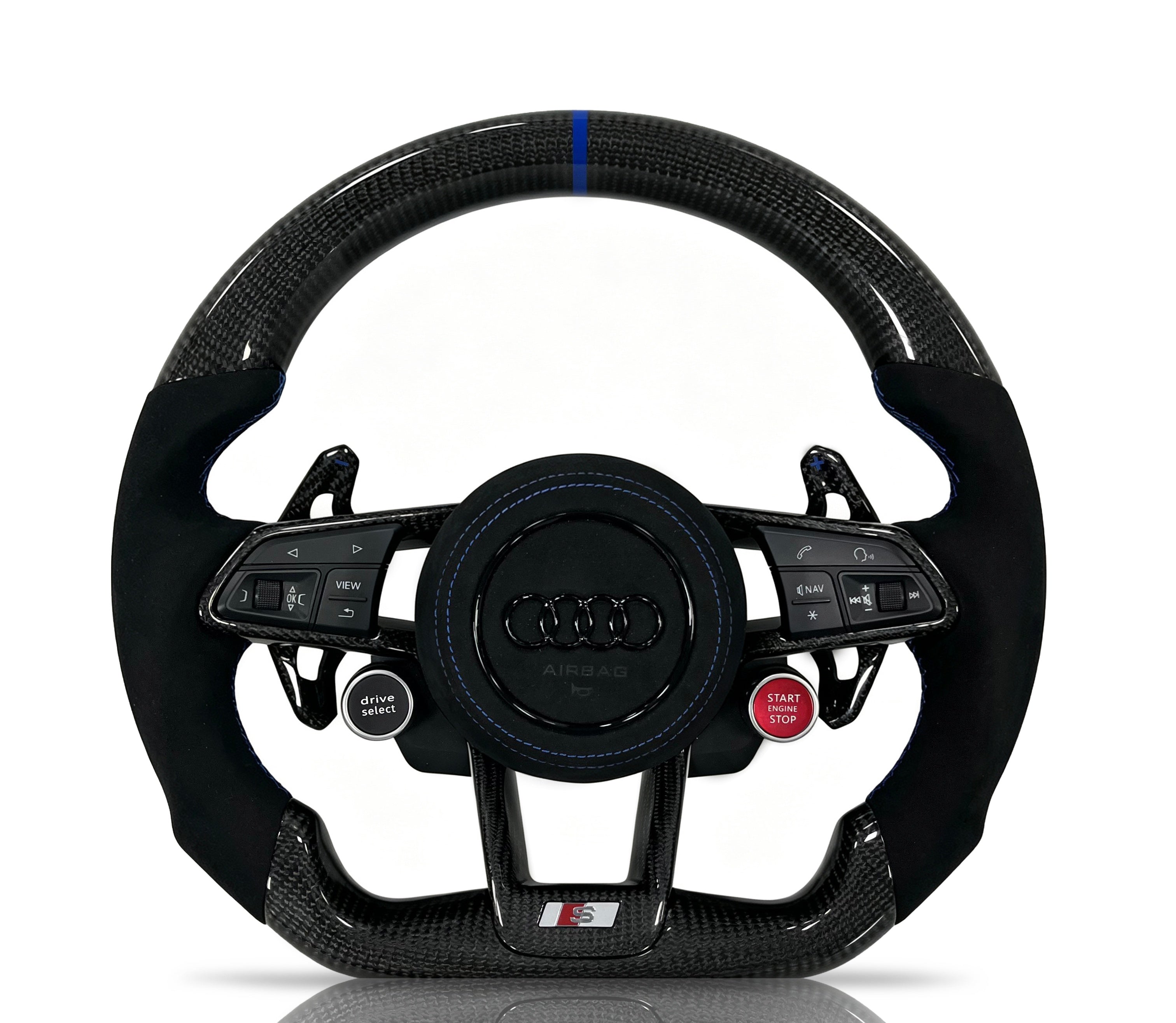 Audi Carbon Fibre & Alcantara Steering Wheel (Design 10) II on a clean white background