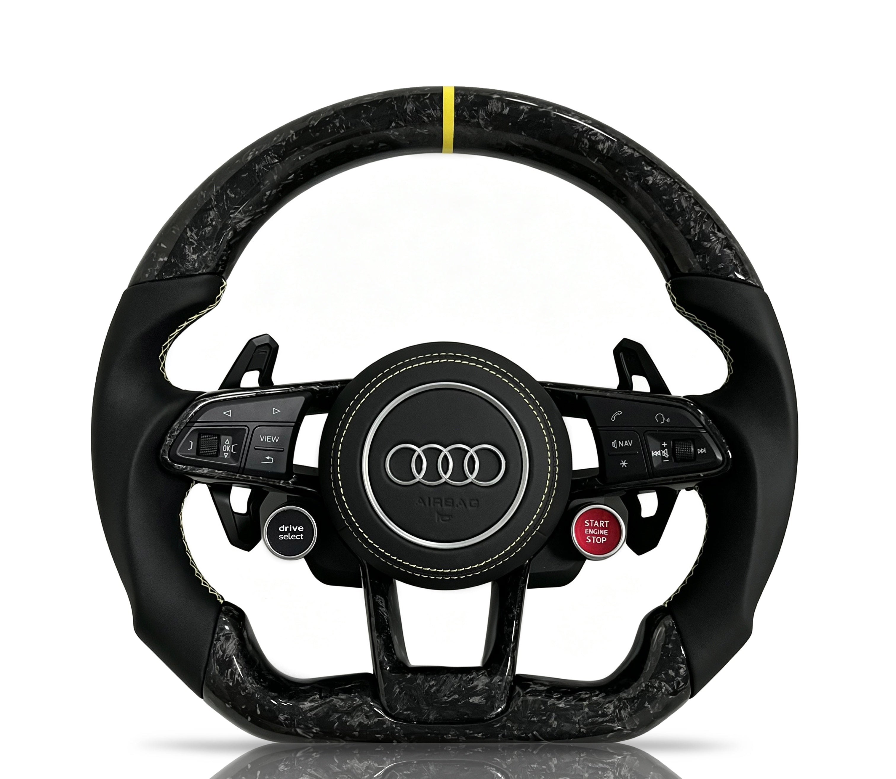 Audi Forged Carbon & Smooth Leather Steering Wheel (Design 11) on a clean white background