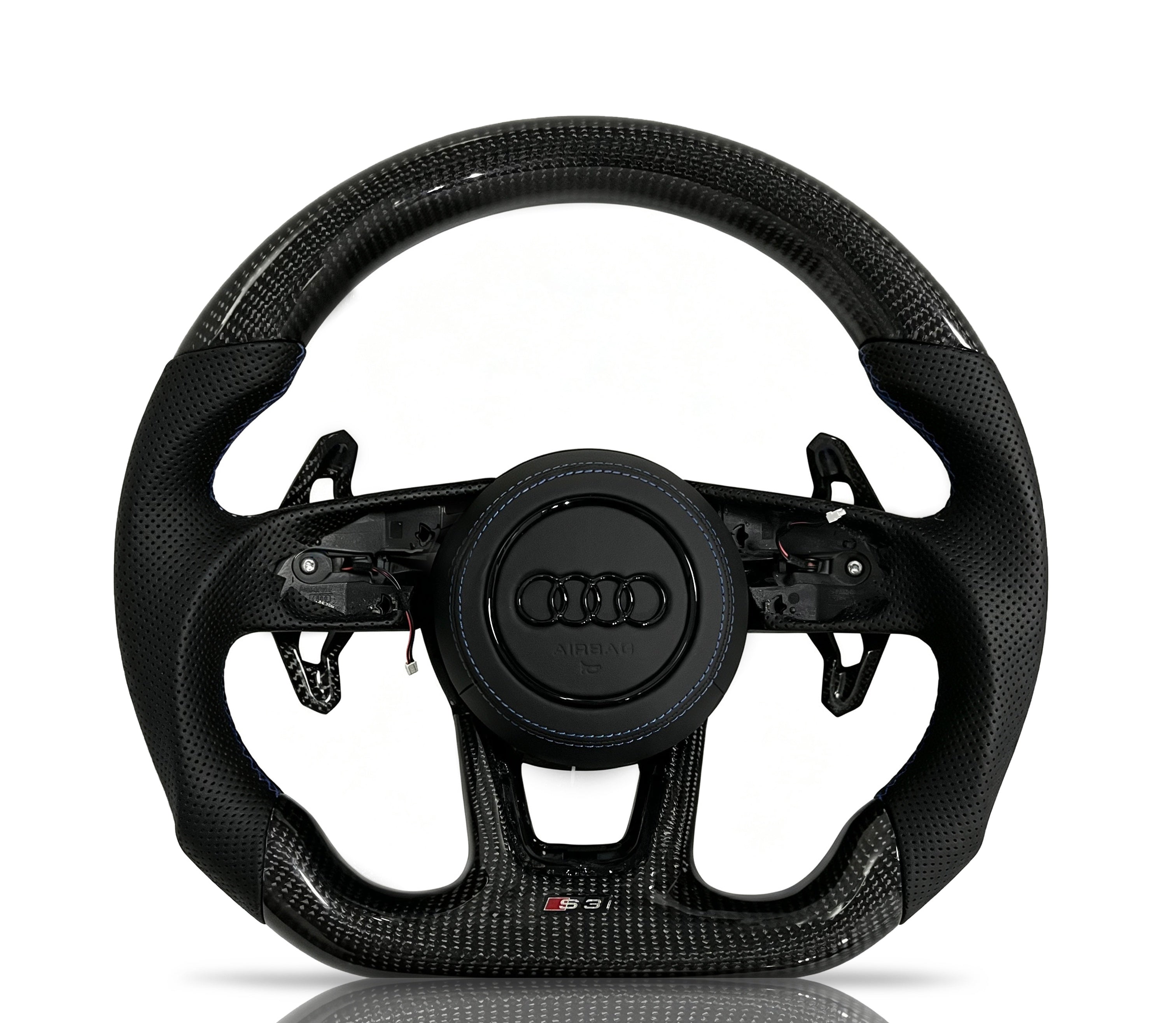Audi Carbon Fibre & Perforated Leather Steering Wheel (Design 15) on a clean white background