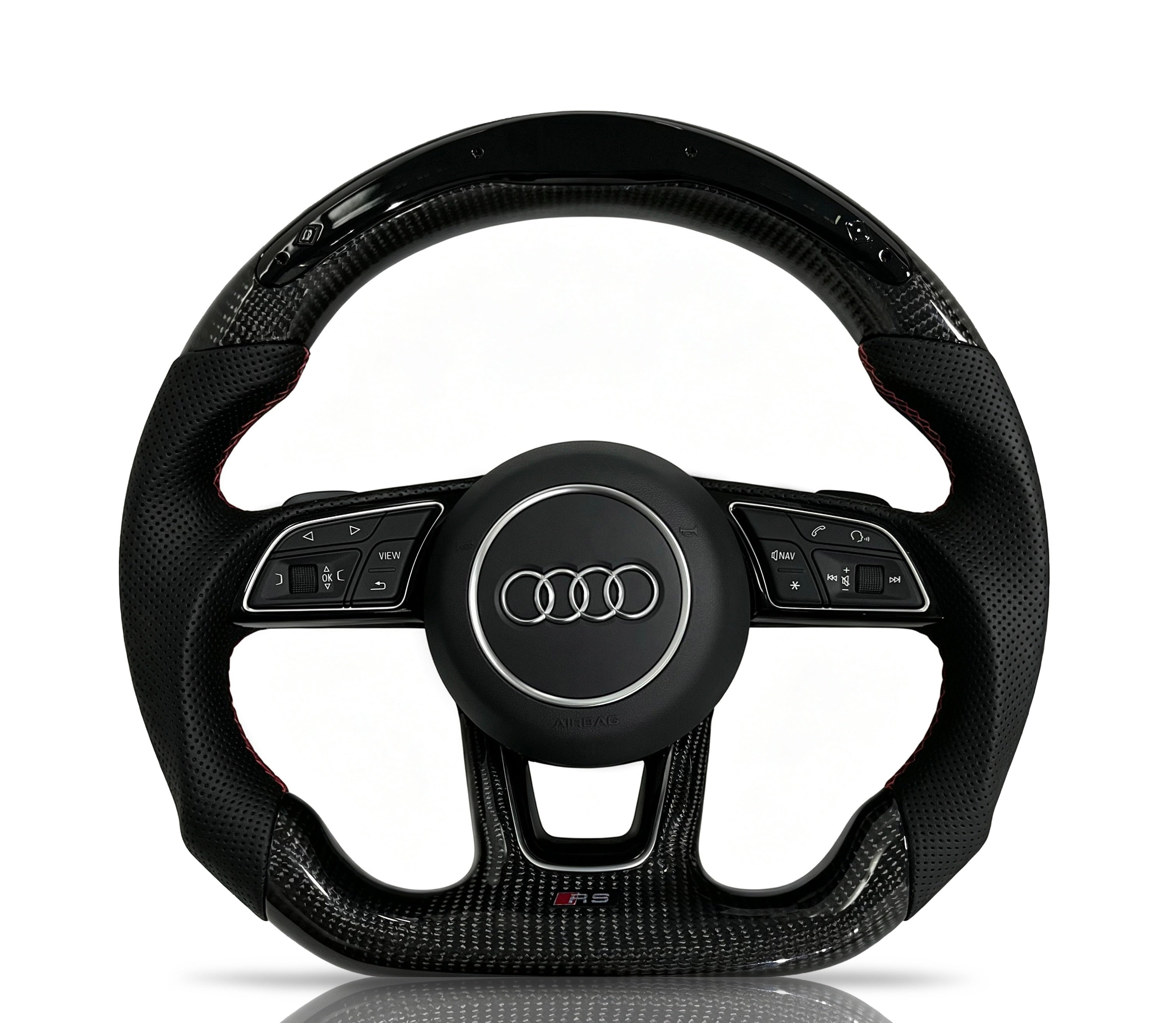Audi Carbon Fibre & Perforated Leather Steering Wheel (Design 16) on a clean white background