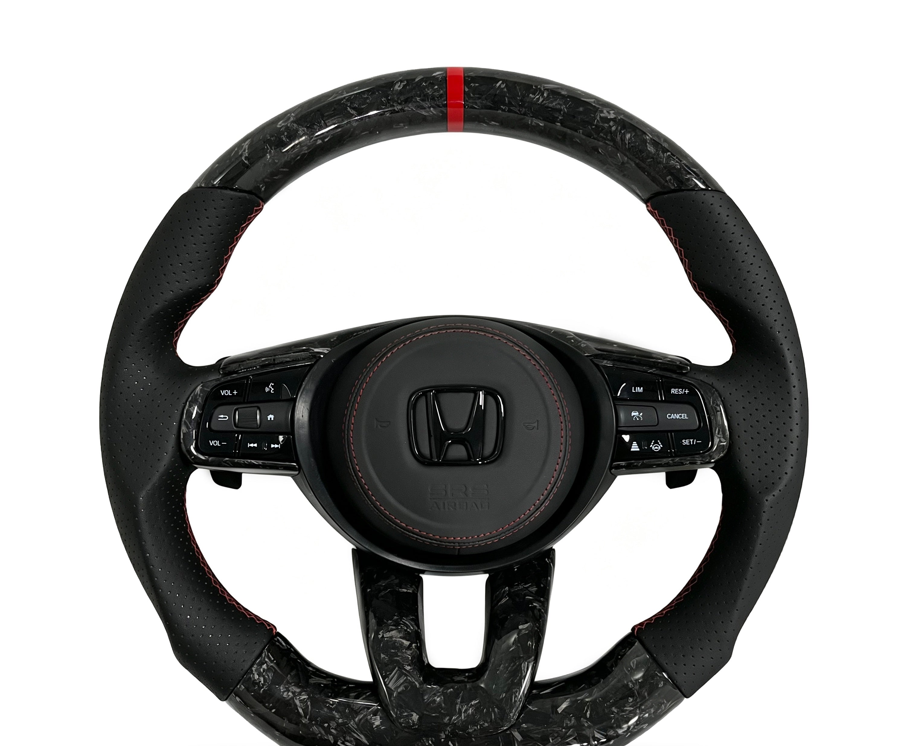 Honda Forged Carbon Fibre & Perforated Leather Steering Wheel (Design 5) on a clean white background