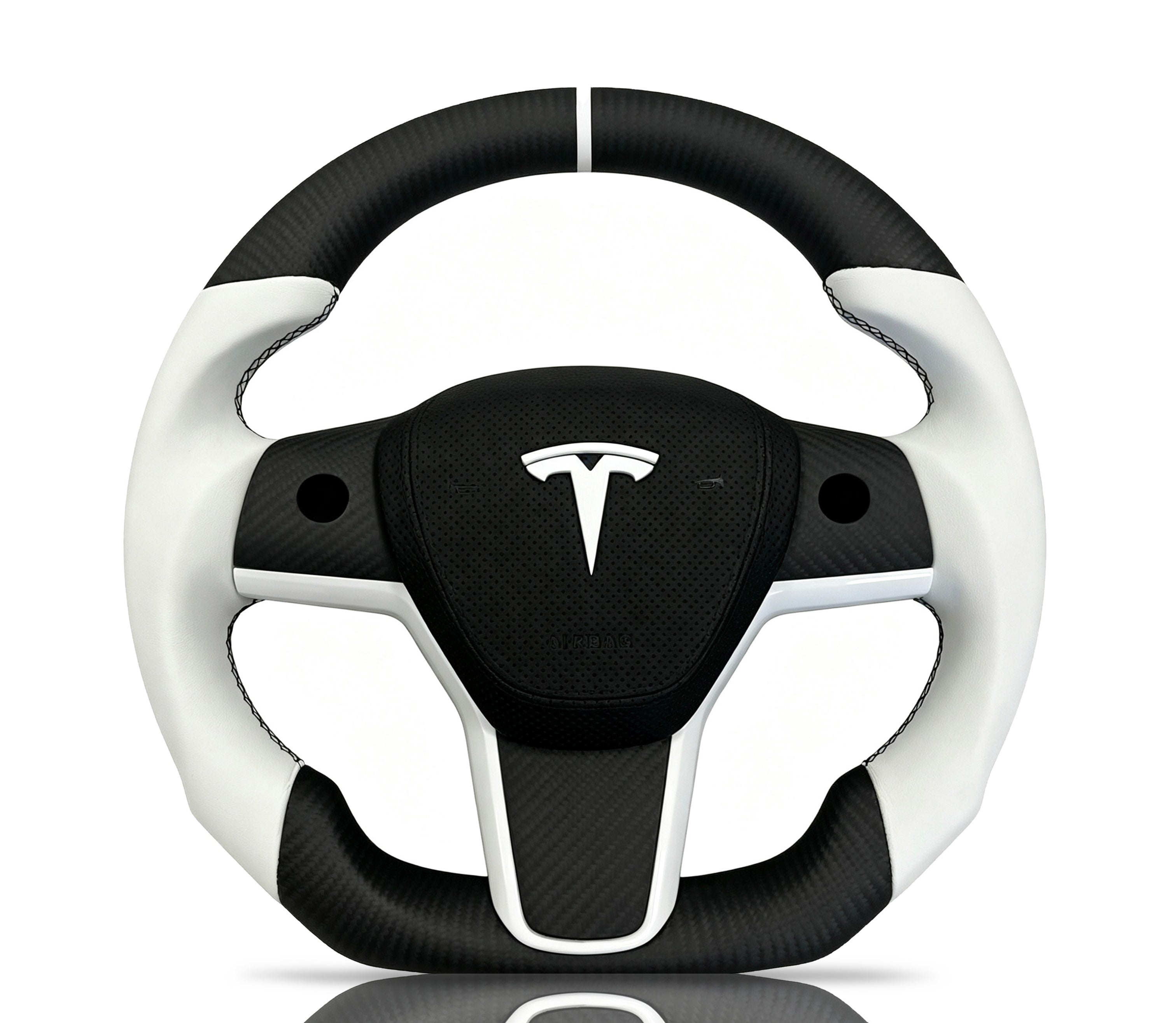 Tesla Matte Carbon Fibre & Smooth Leather Steering Wheel (Design 05) on a clean white background