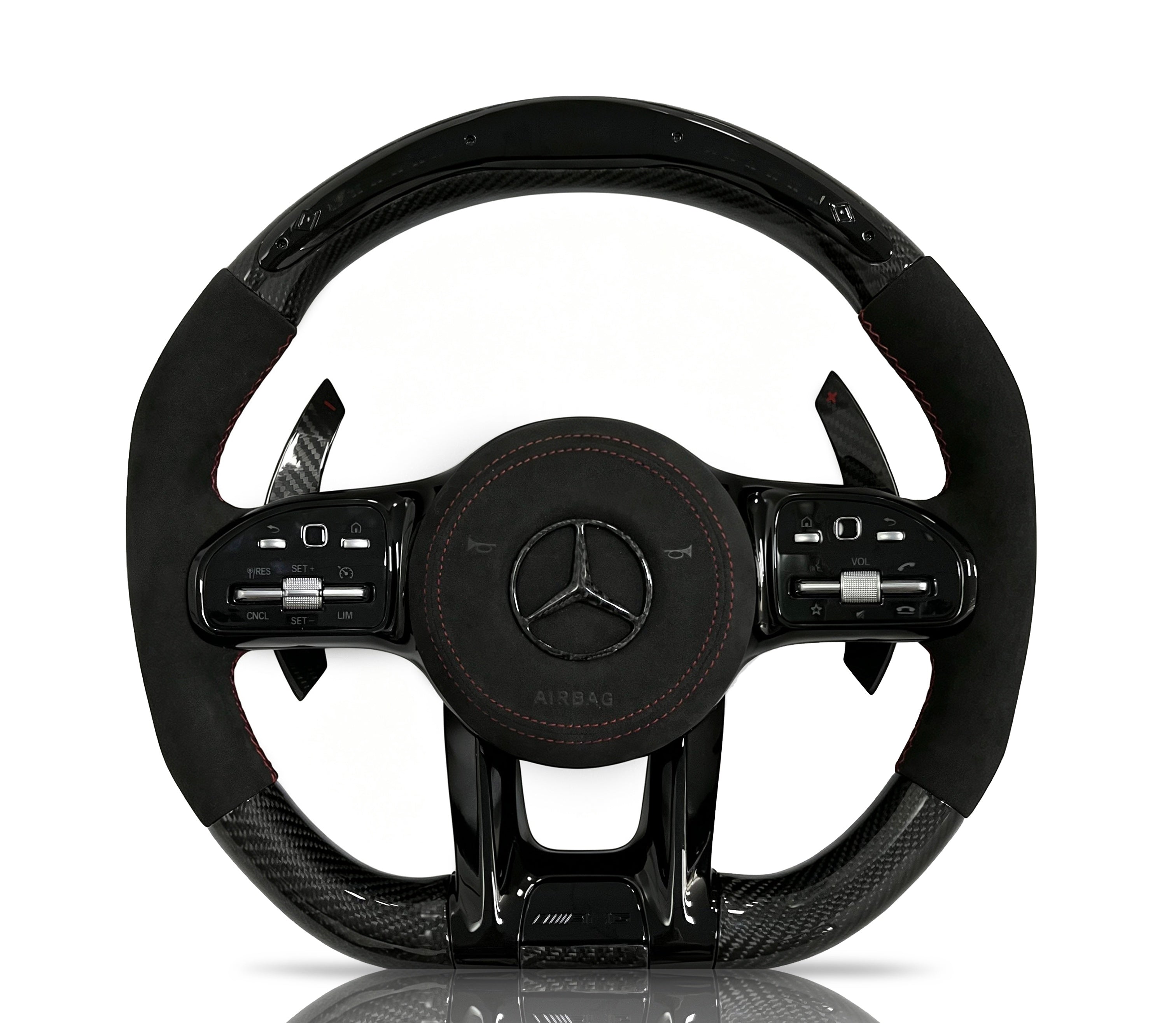 Mercedes-Benz Carbon Fibre & Alcantara Steering Wheel (Design 21) on a clean white background