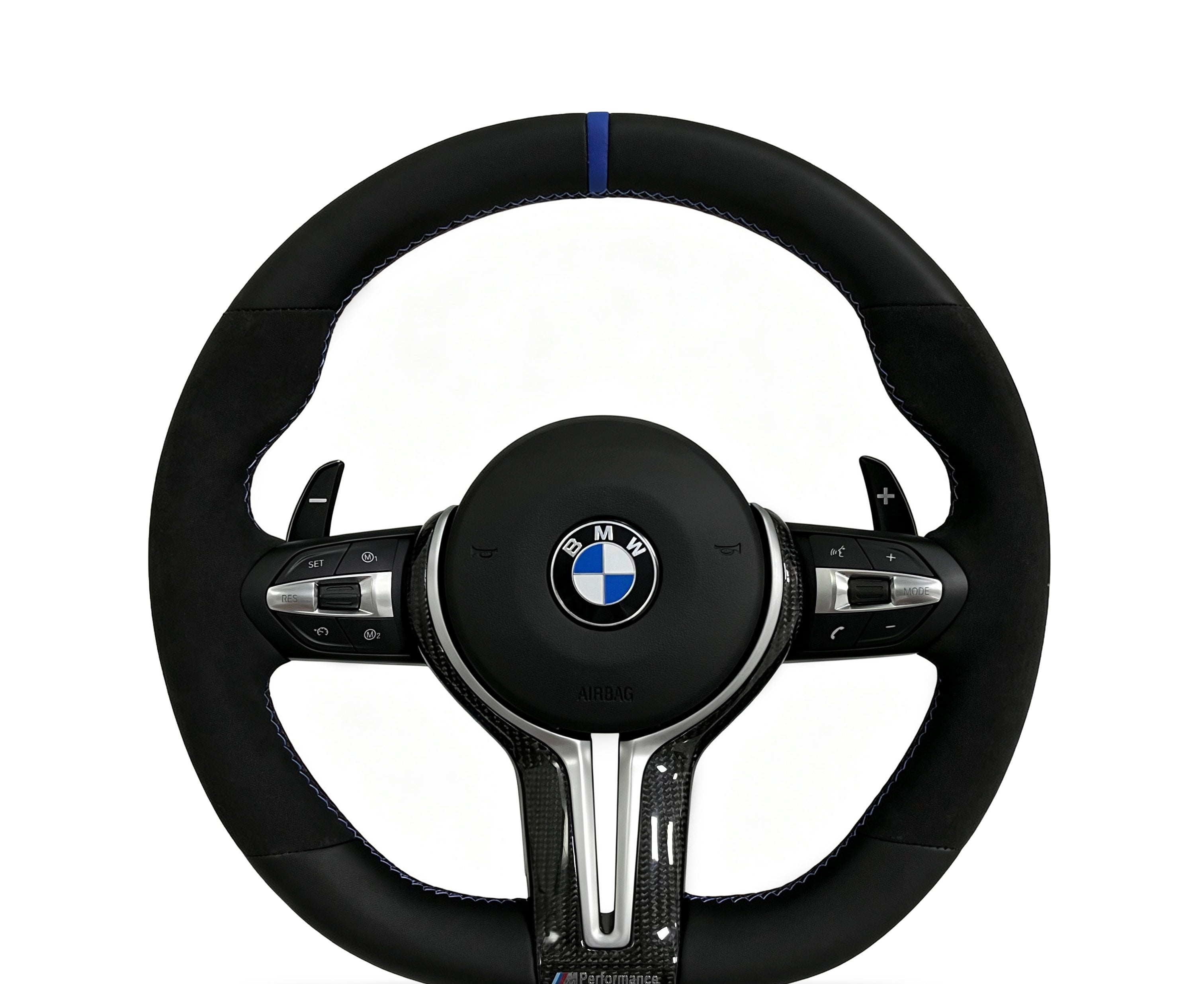 BMW Leather & Alcantara Steering Wheel (Design 28) on a clean white background