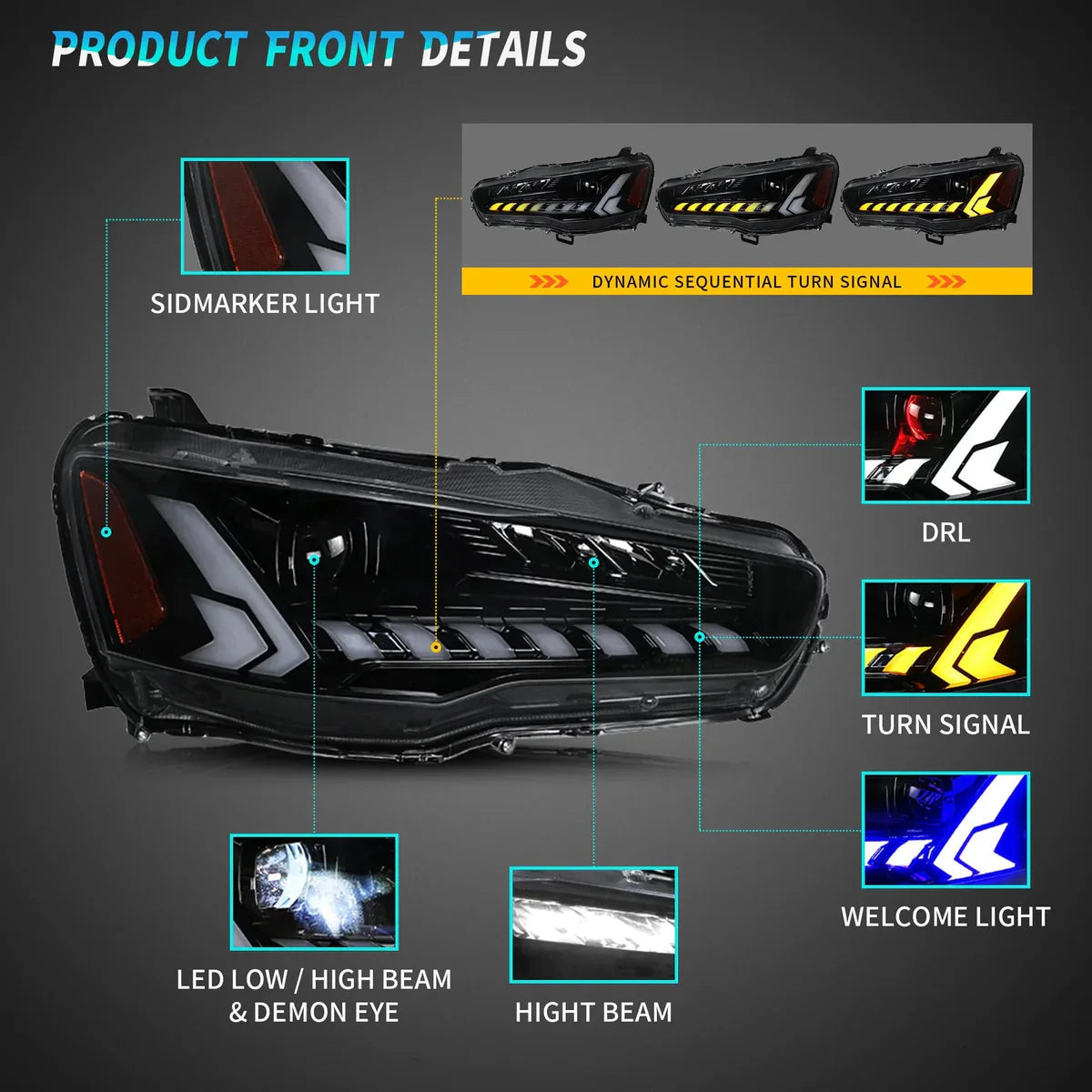 2007-2017 MITSUBISHI LANCER V2 SEQUENTIAL LED HEADLIGHTS