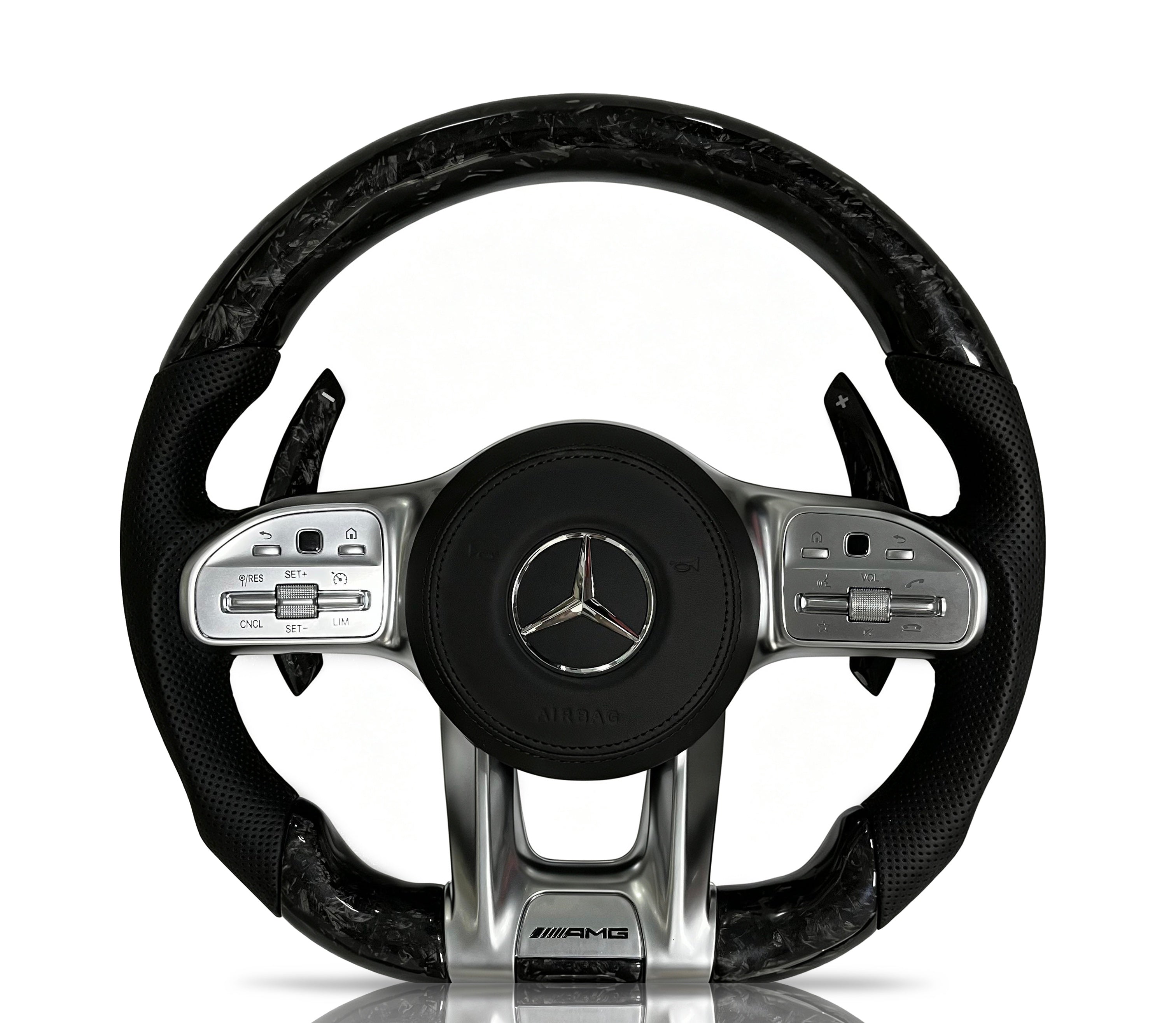 Mercedes-Benz Forged Carbon Fibre & Perforated Leather Steering Wheel (Design 42) on a clean white background
