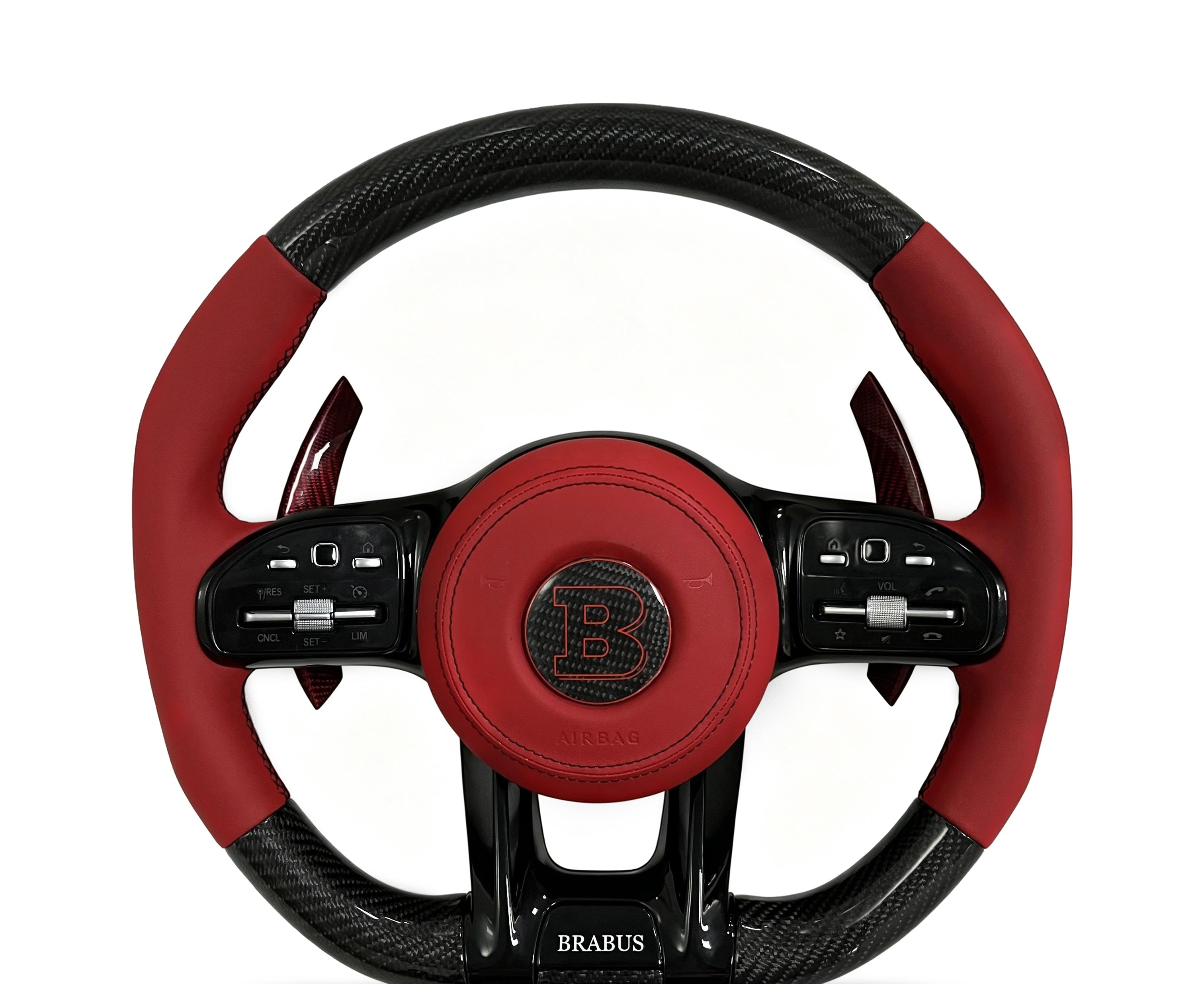 Mercedes-Benz Carbon Fibre & Smooth Leather Steering Wheel (Design 49) on a clean white background