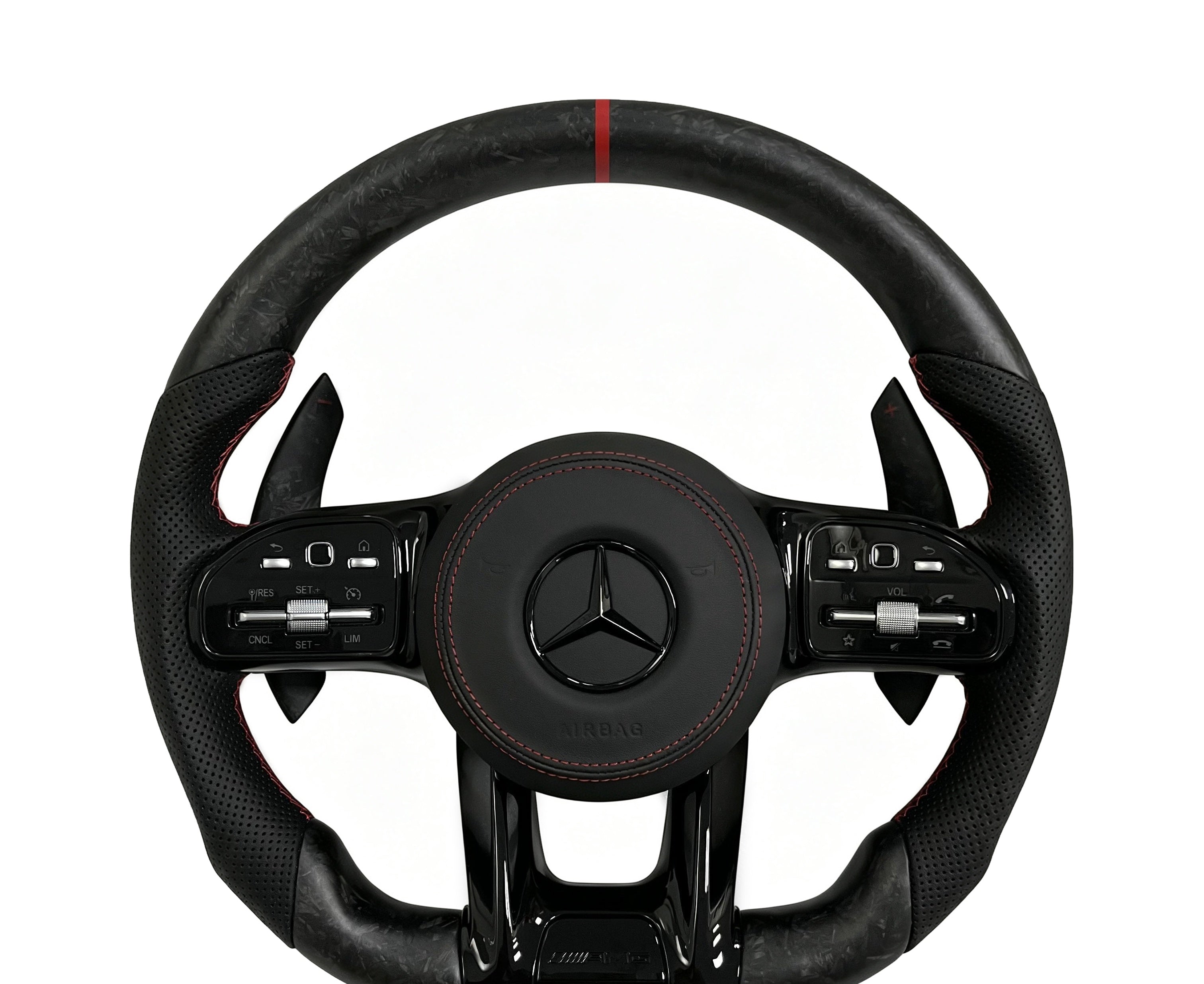 Mercedes-Benz Matte Forged Carbon Fibre & Perforated Leather Steering Wheel (Design 53) on a clean white background