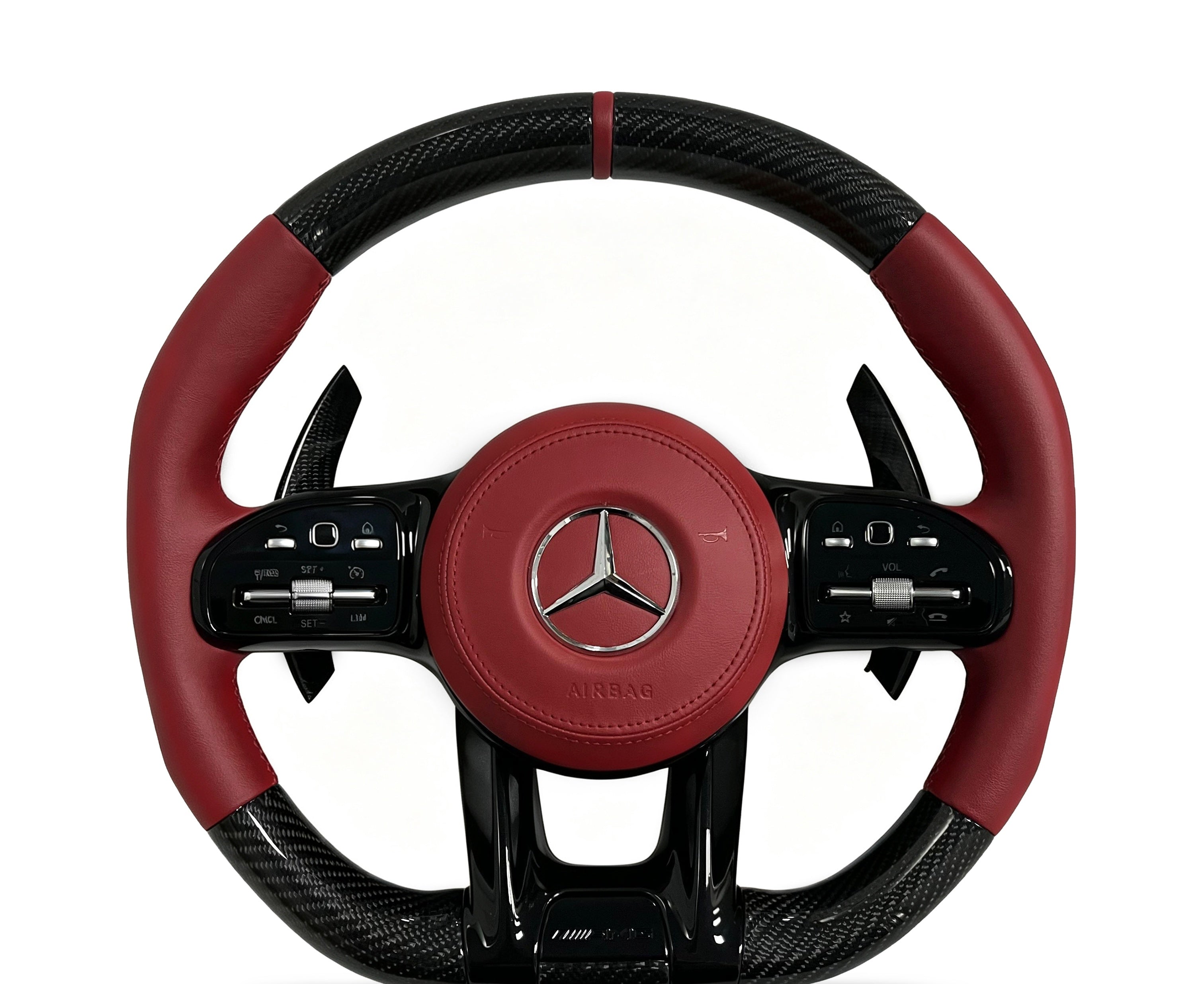 Mercedes-Benz Carbon Fibre & Smooth Leather Steering Wheel (Design 55) on a clean white background