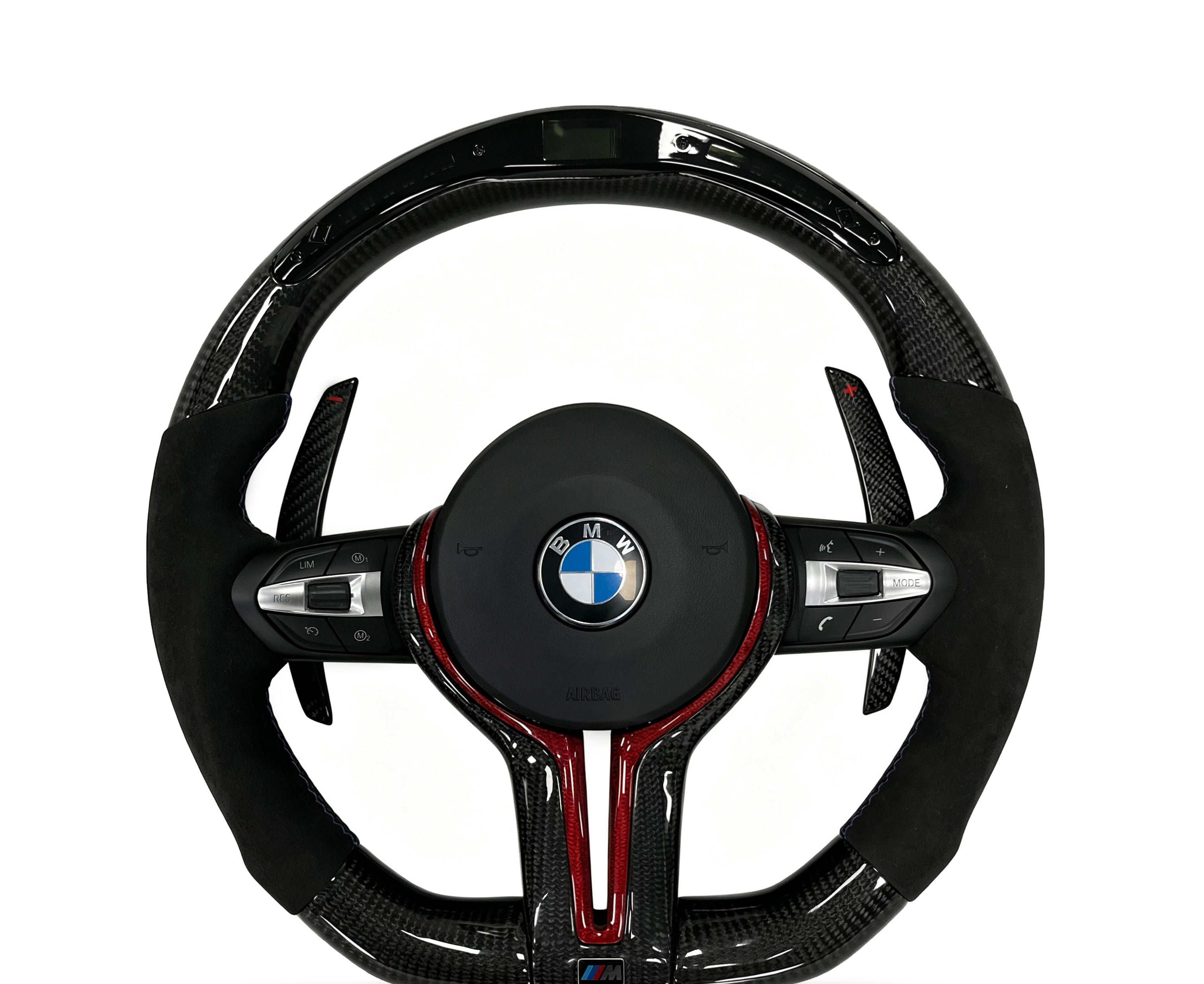 BMW Carbon Fibre & Alcantara Steering Wheel (Design 6) on a clean white background