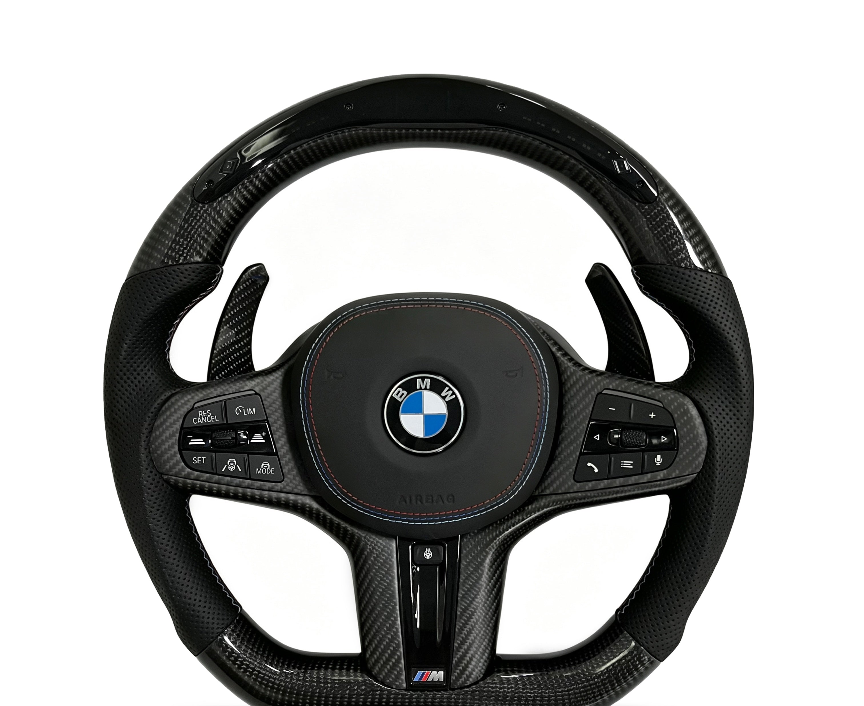 BMW Carbon Fibre & Perforated Leather Steering Wheel (Design 6) on a clean white background