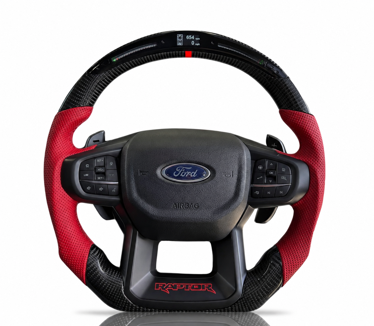 Ford Carbon Fibre & Perforated Leather Steering Wheel (Design 3) on a clean white background
