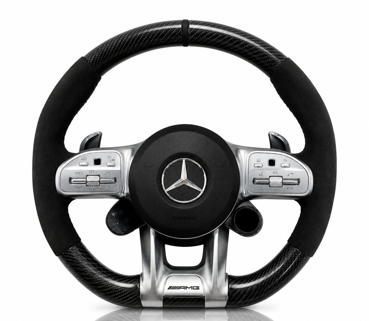 Mercedes-Benz Carbon Fibre & Alcantara Steering Wheel (Design 52) on a clean white background
