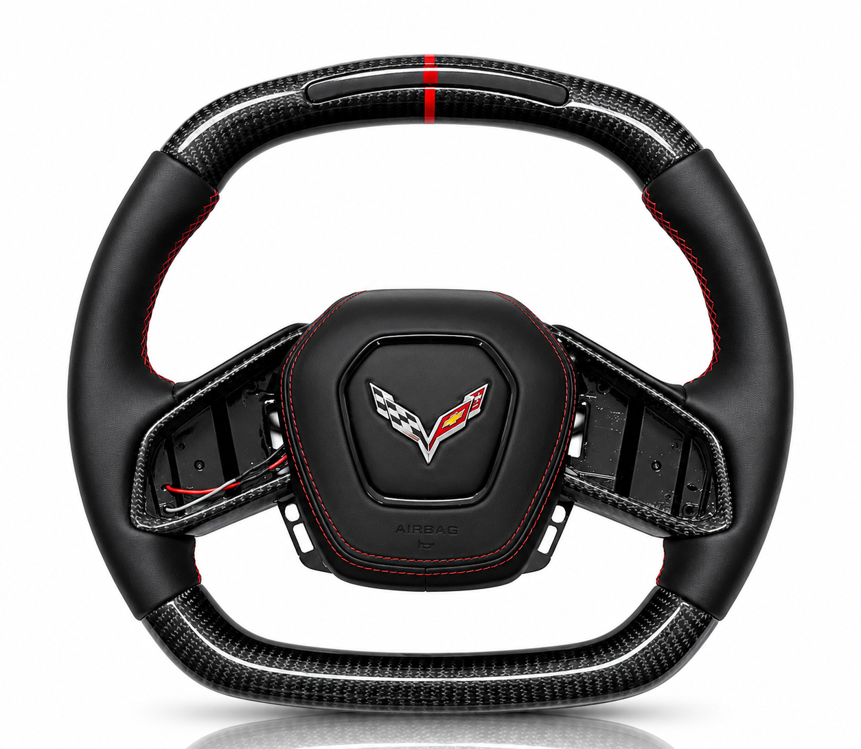 Chevrolet Carbon Fibre & Smooth Leather Steering Wheel (Design 1) on a clean white background