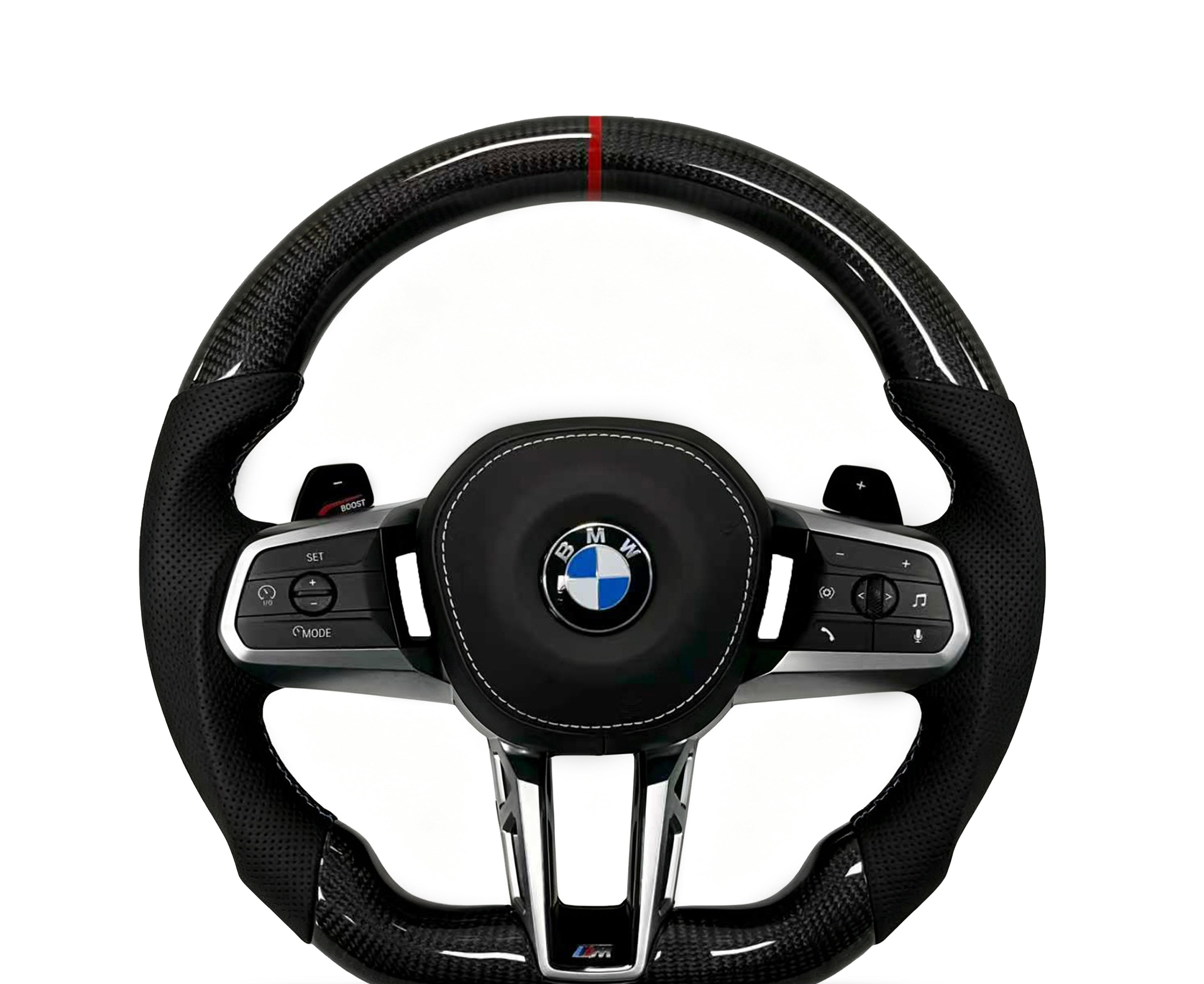 BMW Carbon Fibre & Perforated Leather Steering Wheel (Design 51) on a clean white background