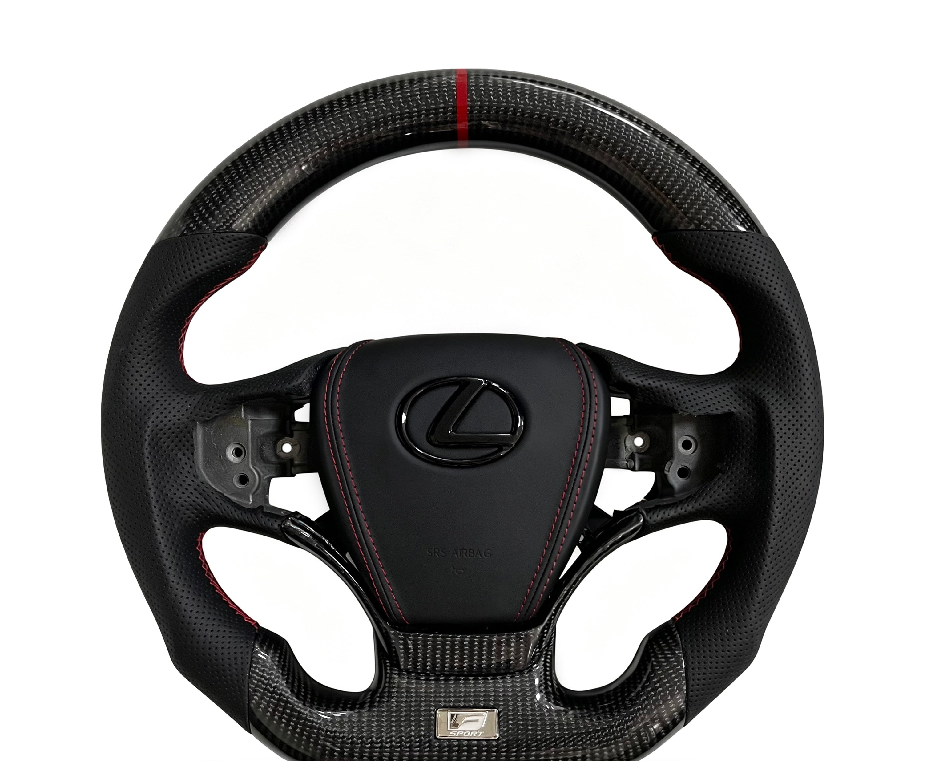 Lexus Carbon Fibre & Perforated Leather Steering Wheel IX on a clean white background