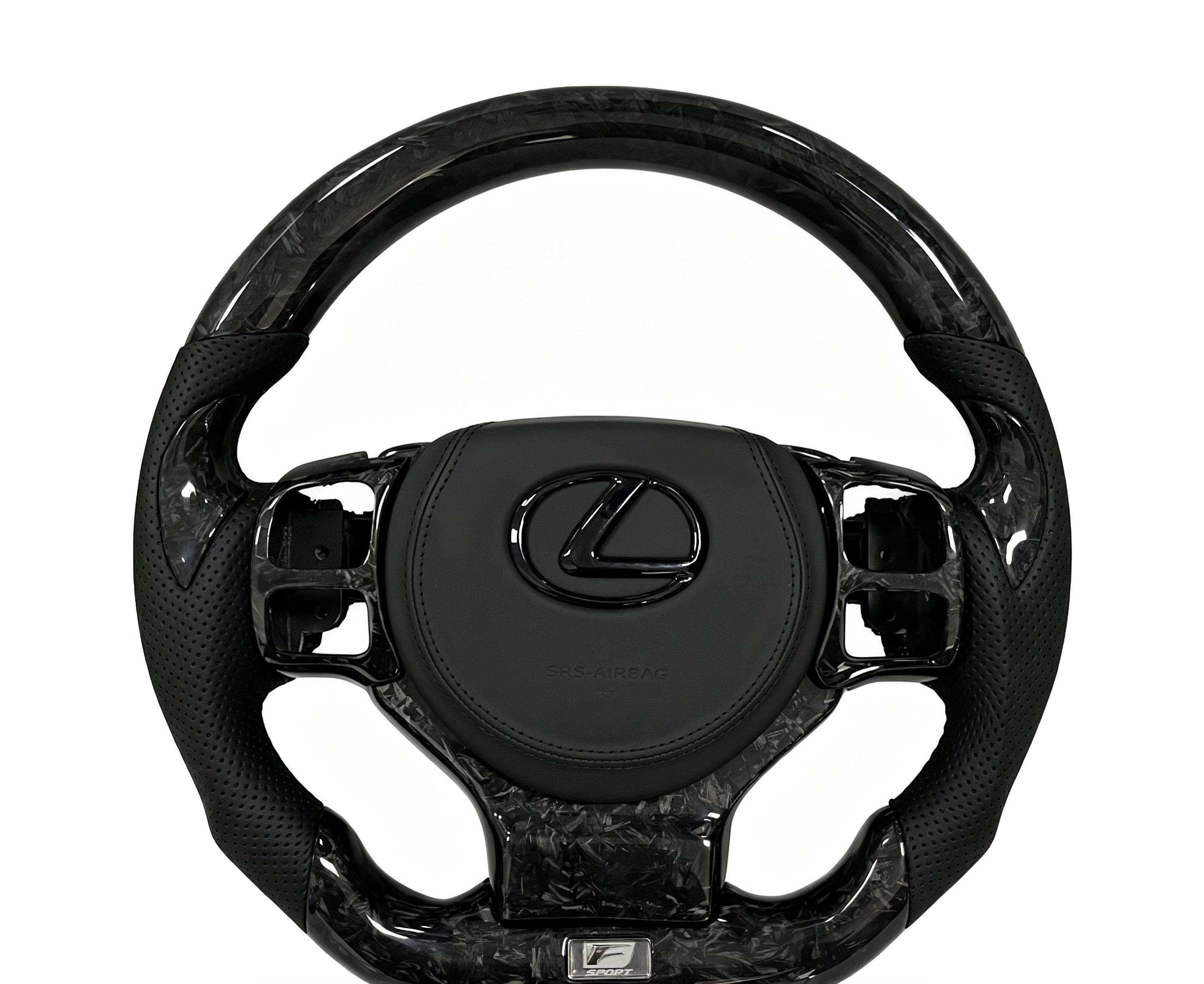 Lexus Forged Carbon Fibre & Perforated Leather Steering Wheel on a clean white background