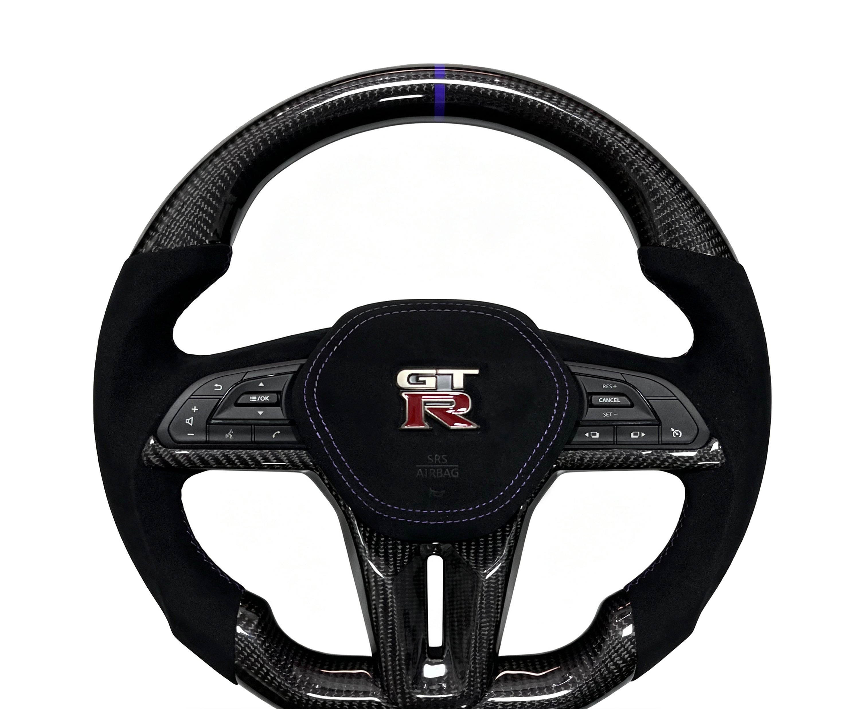 Nissan Carbon Fibre & Alcantara Steering Wheel (Design 5) on a clean white background