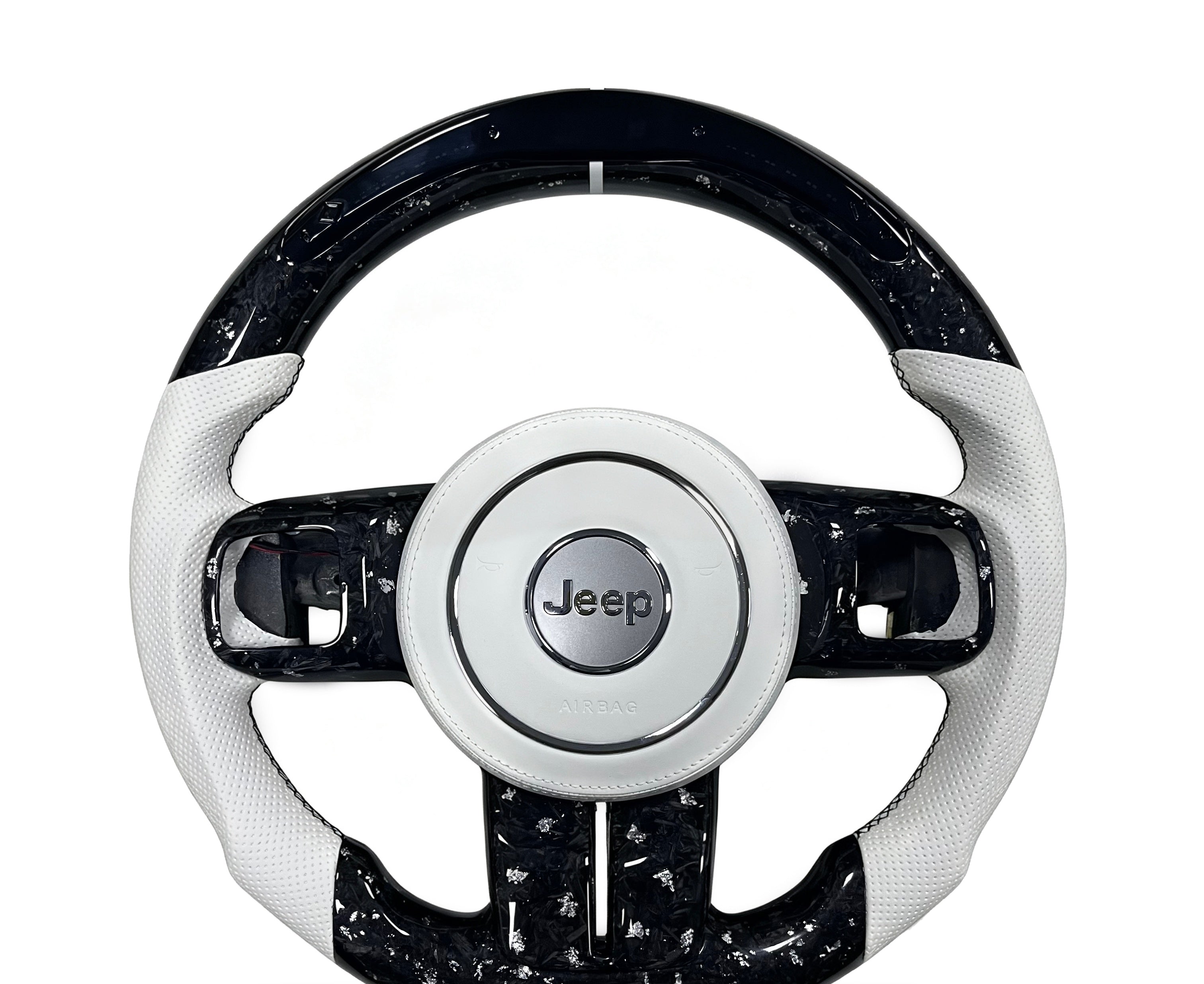 Jeep Forged Carbon Fibre & Perforated Leather Steering Wheel (Design 5) on a clean white background