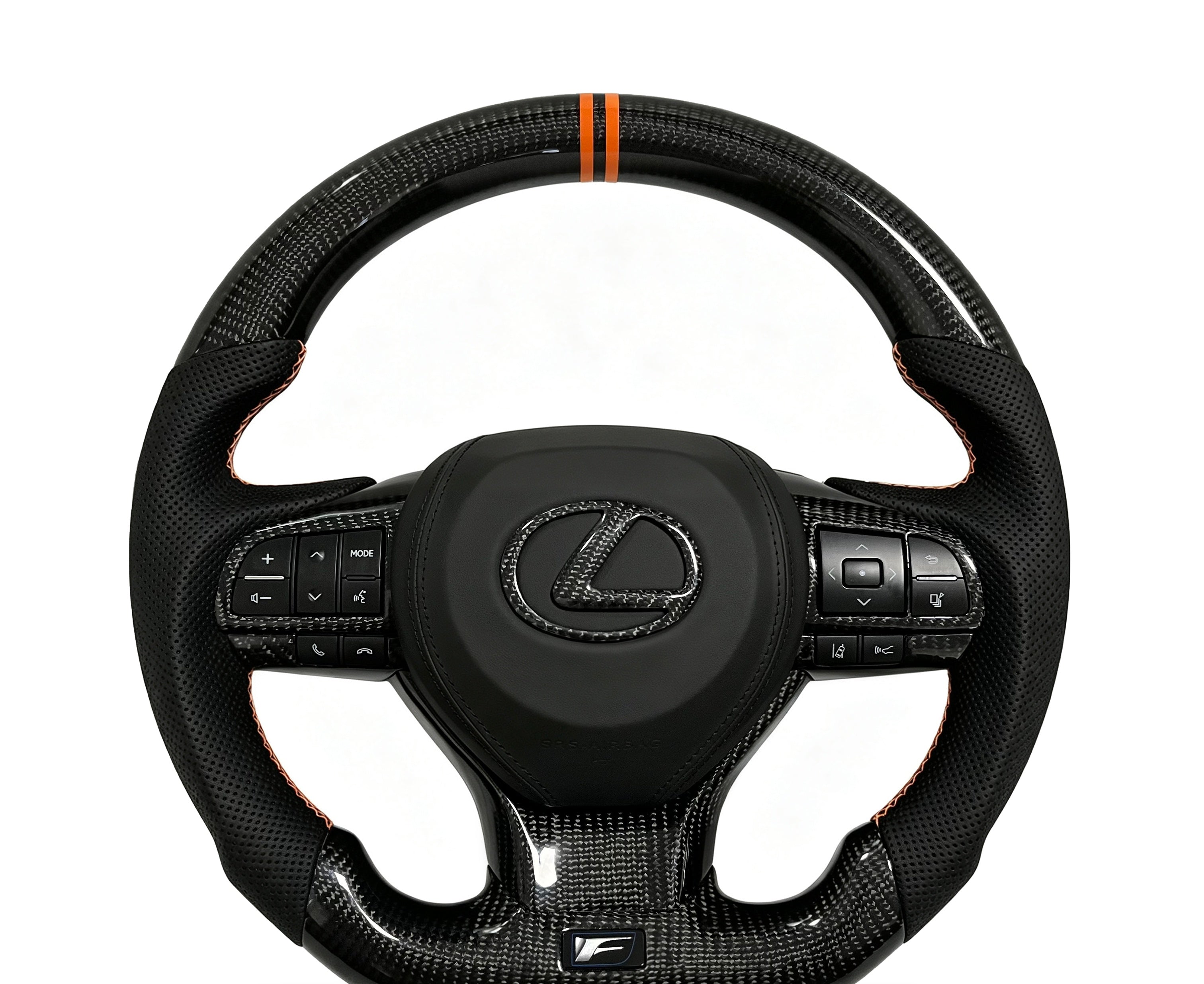 Lexus Carbon Fibre & Perforated Leather Steering Wheel on a clean white background