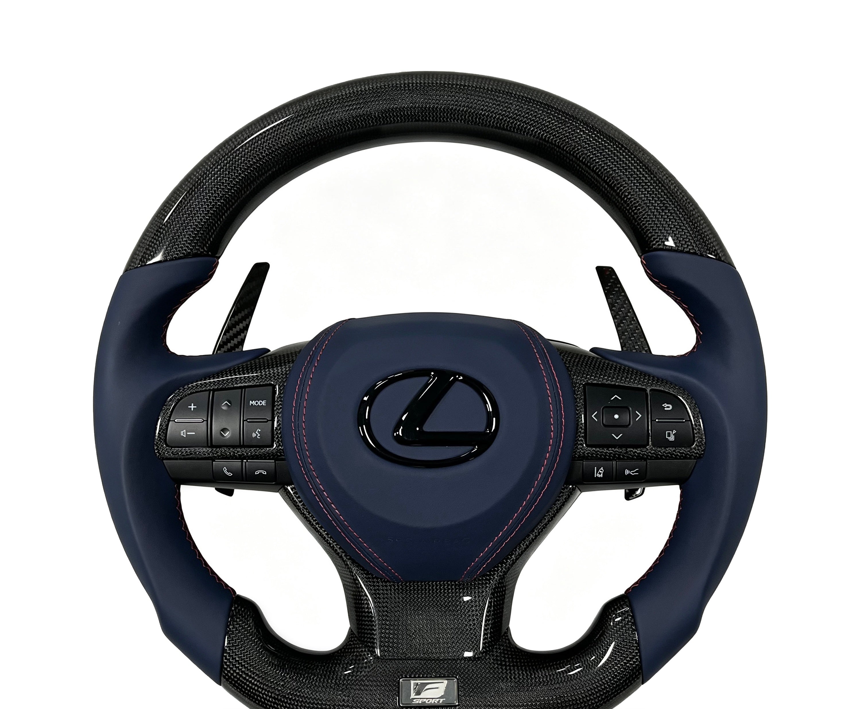 Lexus Carbon Fibre & Smooth Leather Steering Wheel on a clean white background