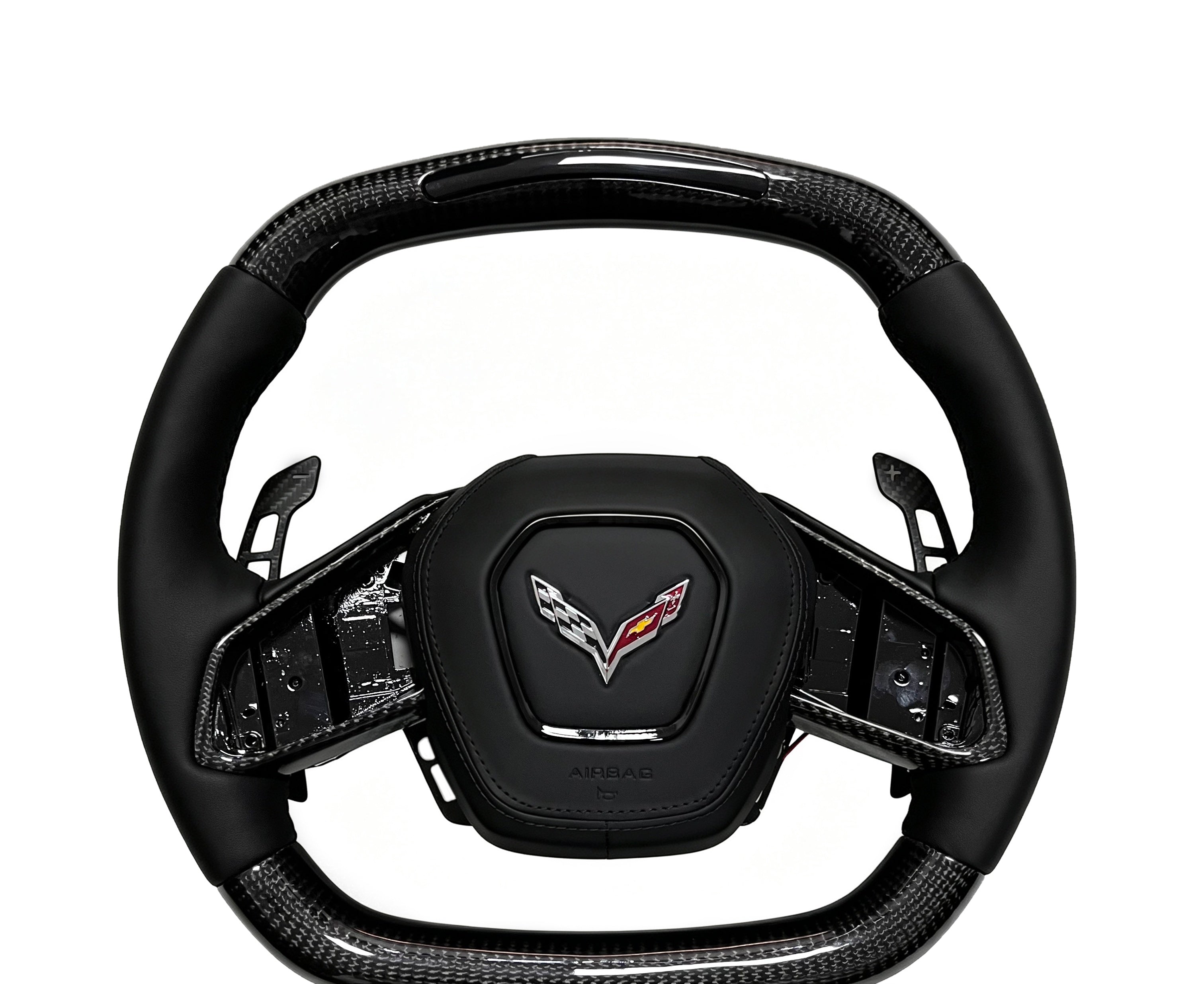Chevrolet Carbon Fibre & Smooth Leather Steering Wheel (Design 3) on a clean white background