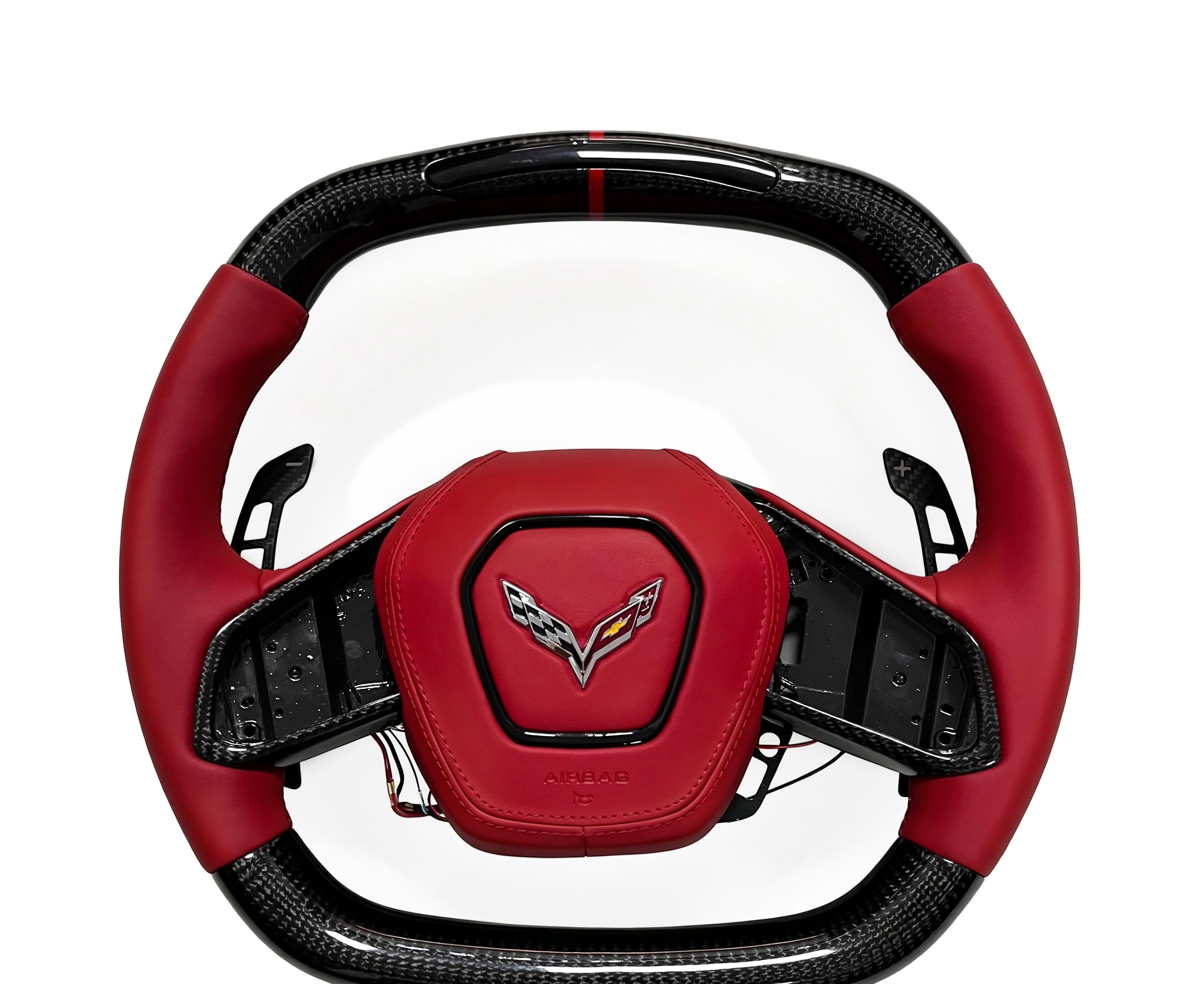Chevrolet Carbon Fibre & Smooth Leather Steering Wheel (Design 2) on a clean white background