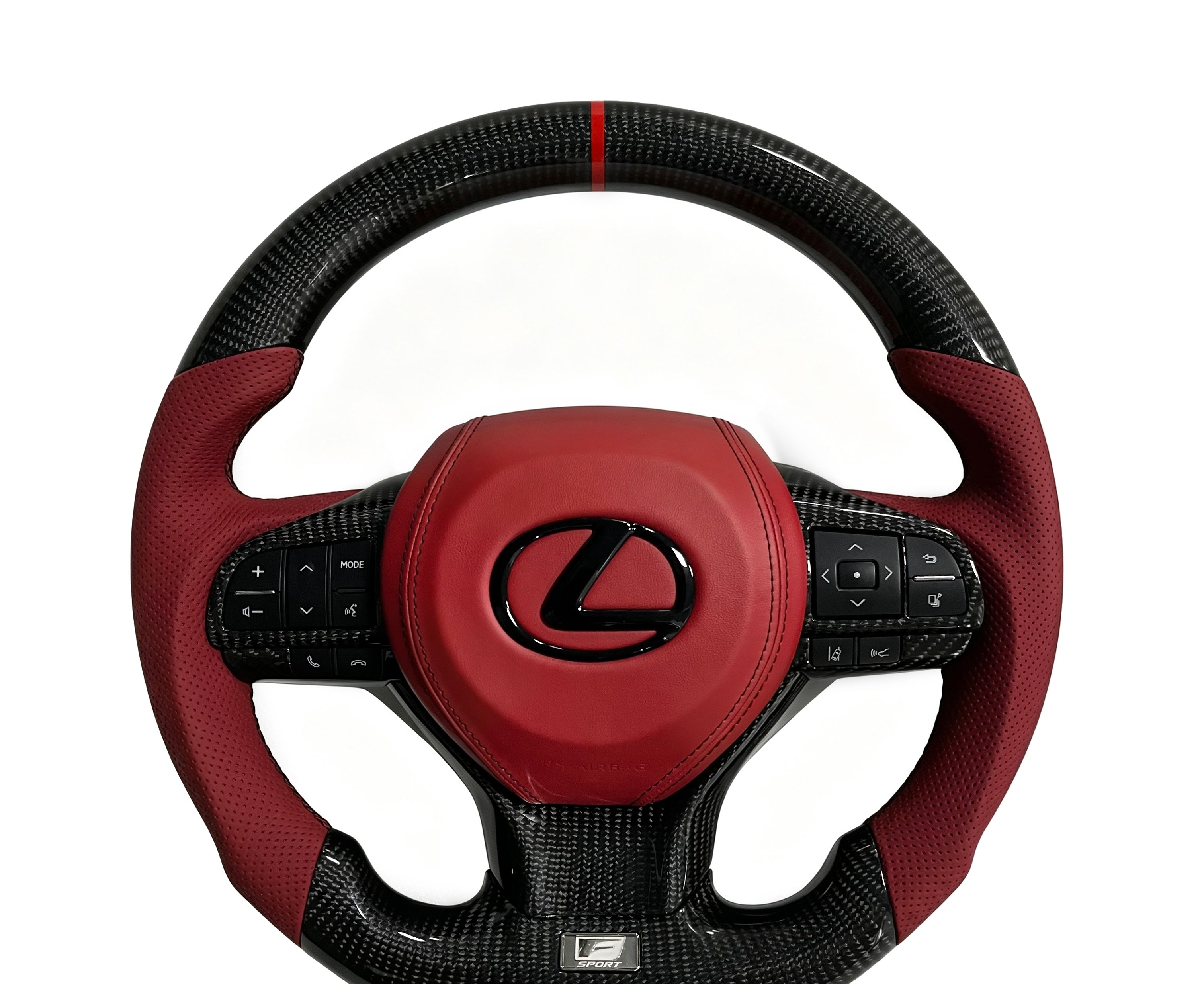 Lexus Carbon Fibre & Perforated Leather Steering Wheel on a clean white background