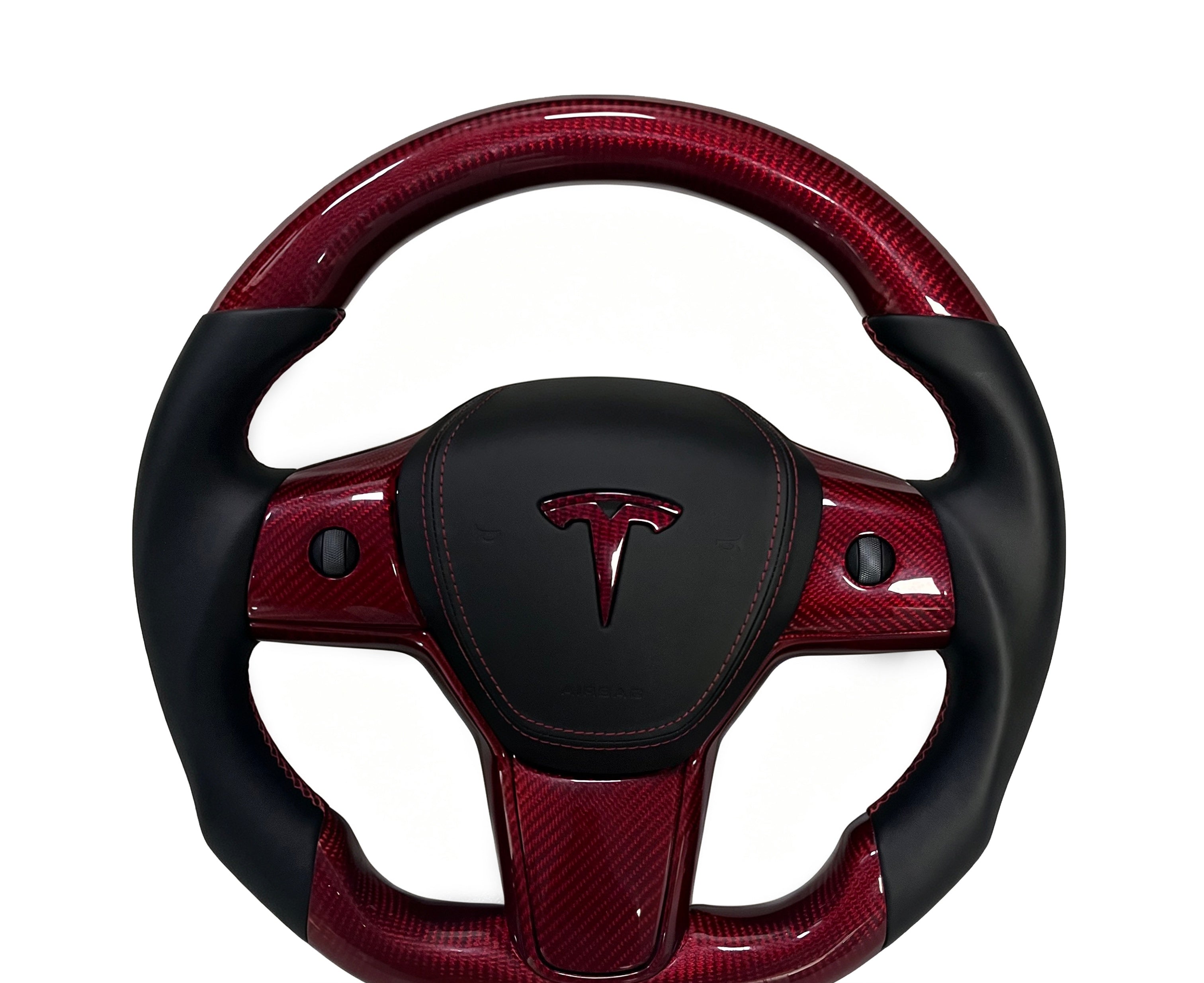 Tesla Carbon Fibre & Smooth Leather Steering Wheel (Design 06) on a clean white background